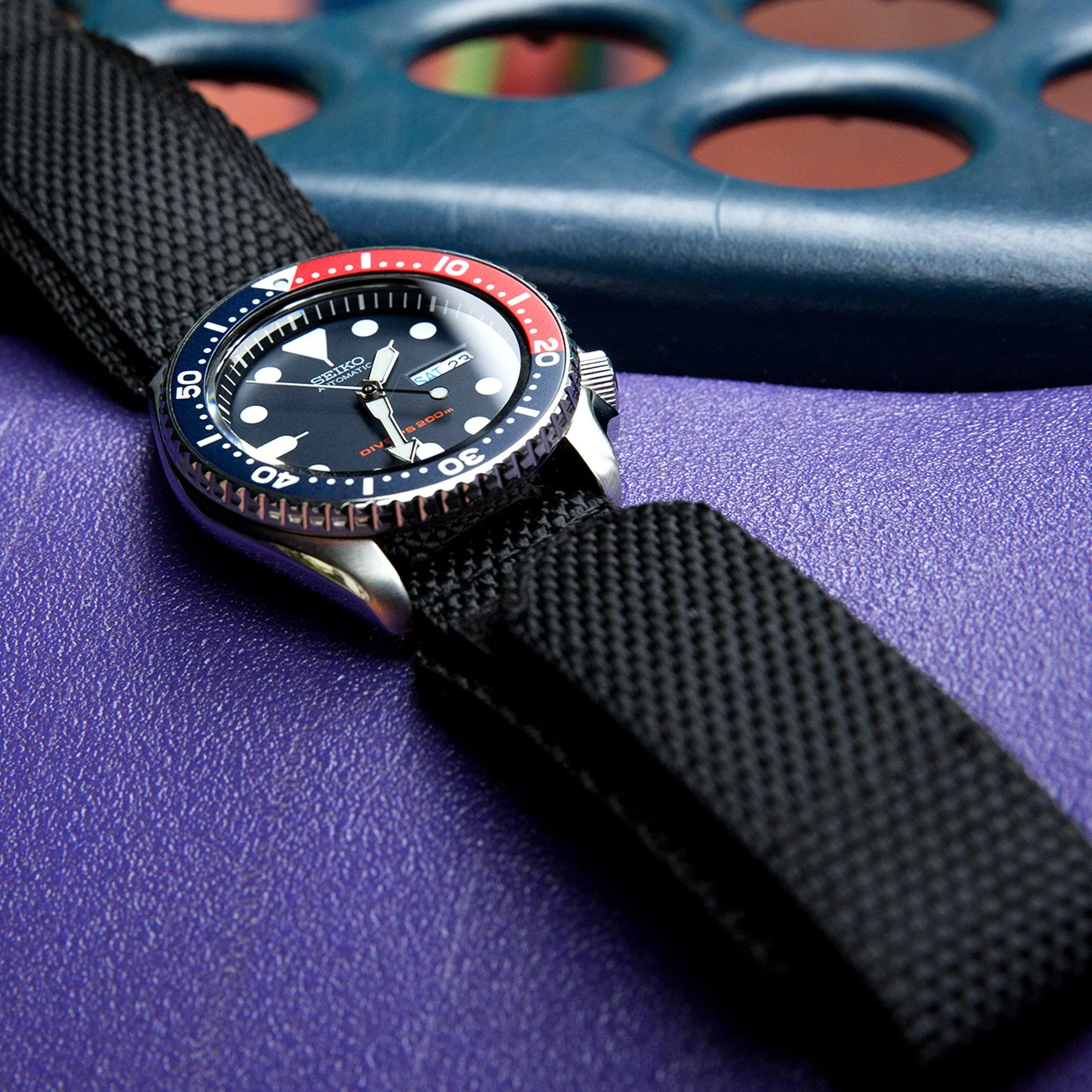 20mm or 22mm MiLTAT Honeycomb Black Nylon Hoop and loop Fastener Watch Strap Sandblasted Stainless Buckle, XL - Image 3