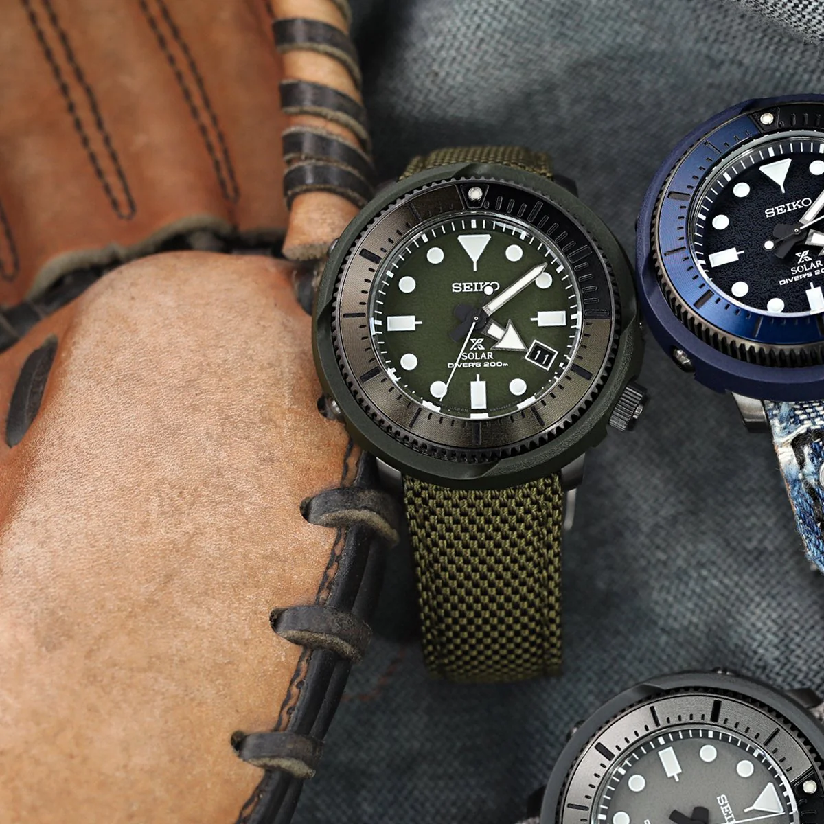 20mm, 21mm or 22mm Strong Texture Woven Nylon Military Green Watch Strap, Brushed - Image 3