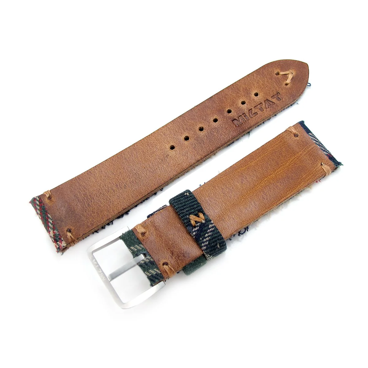 20mm MiLTAT Dundee Tartan Pattern Watch Strap, Brown Stitching - Image 5