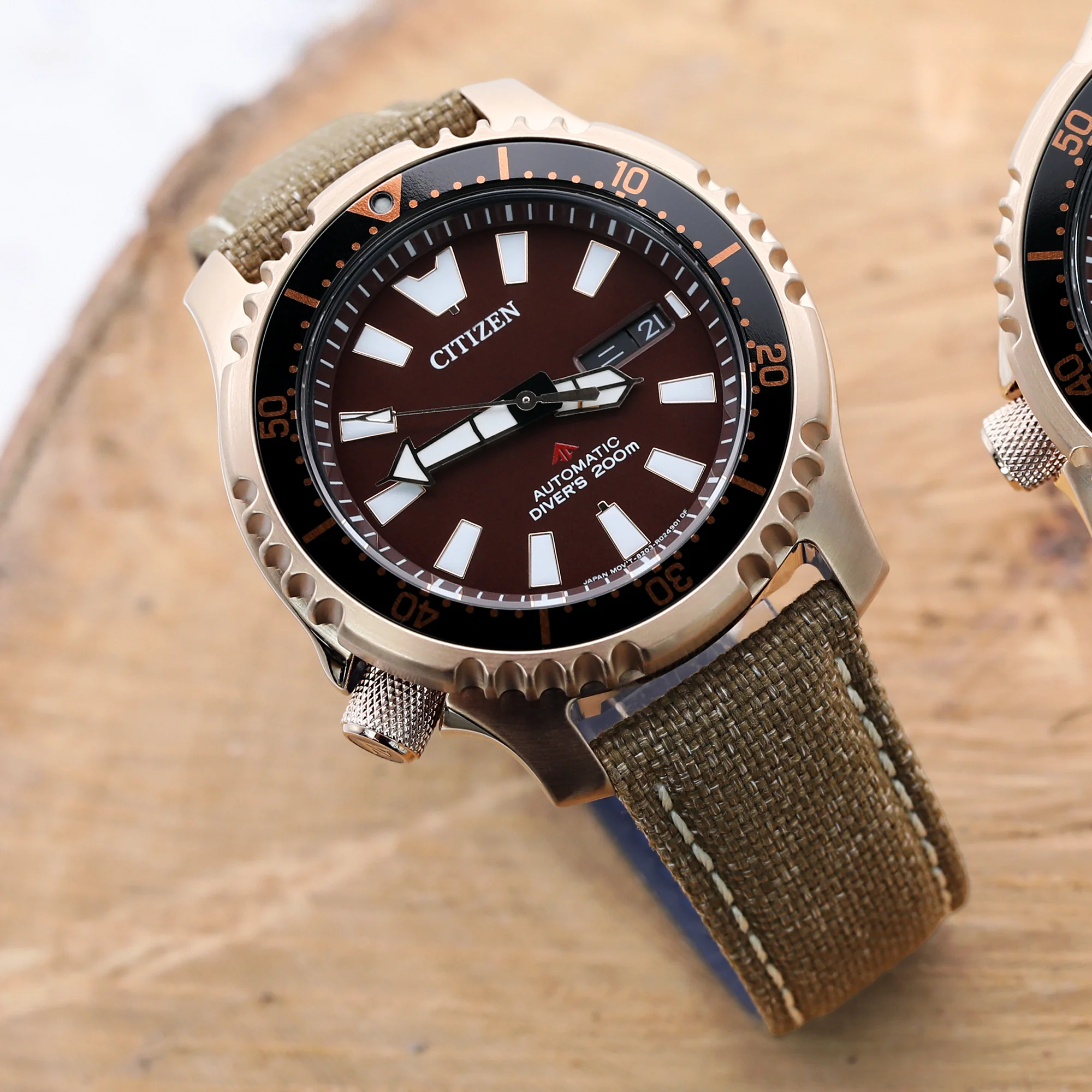 20mm or 22mm Khaki Canvas Watch Band Brushed Roller Deployant Buckle, Beige Stitching - Image 3