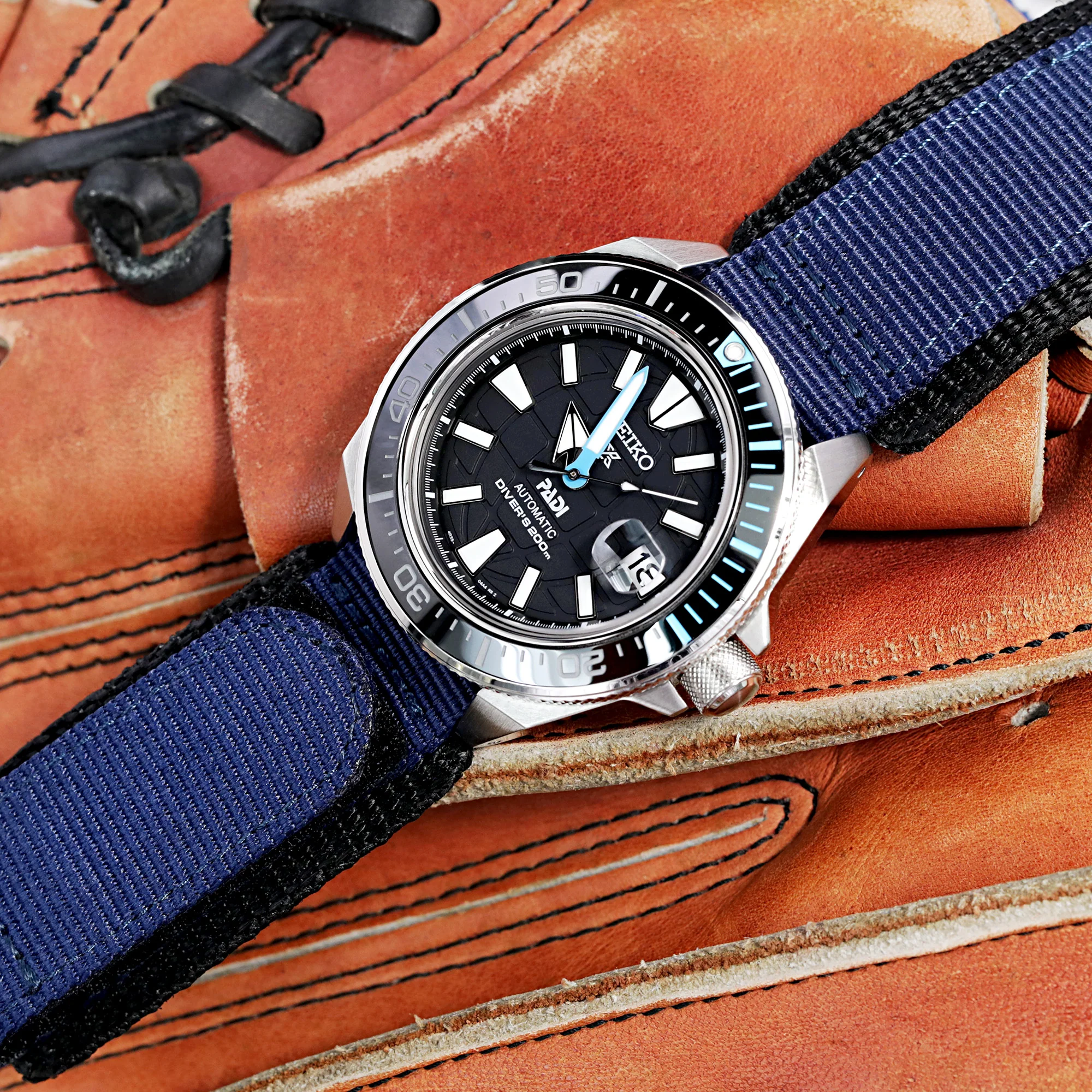 22mm MiLTAT Navy Blue Nylon Hoop and loop Fastener Watch Strap, Brushed Stainless Buckle - Image 5