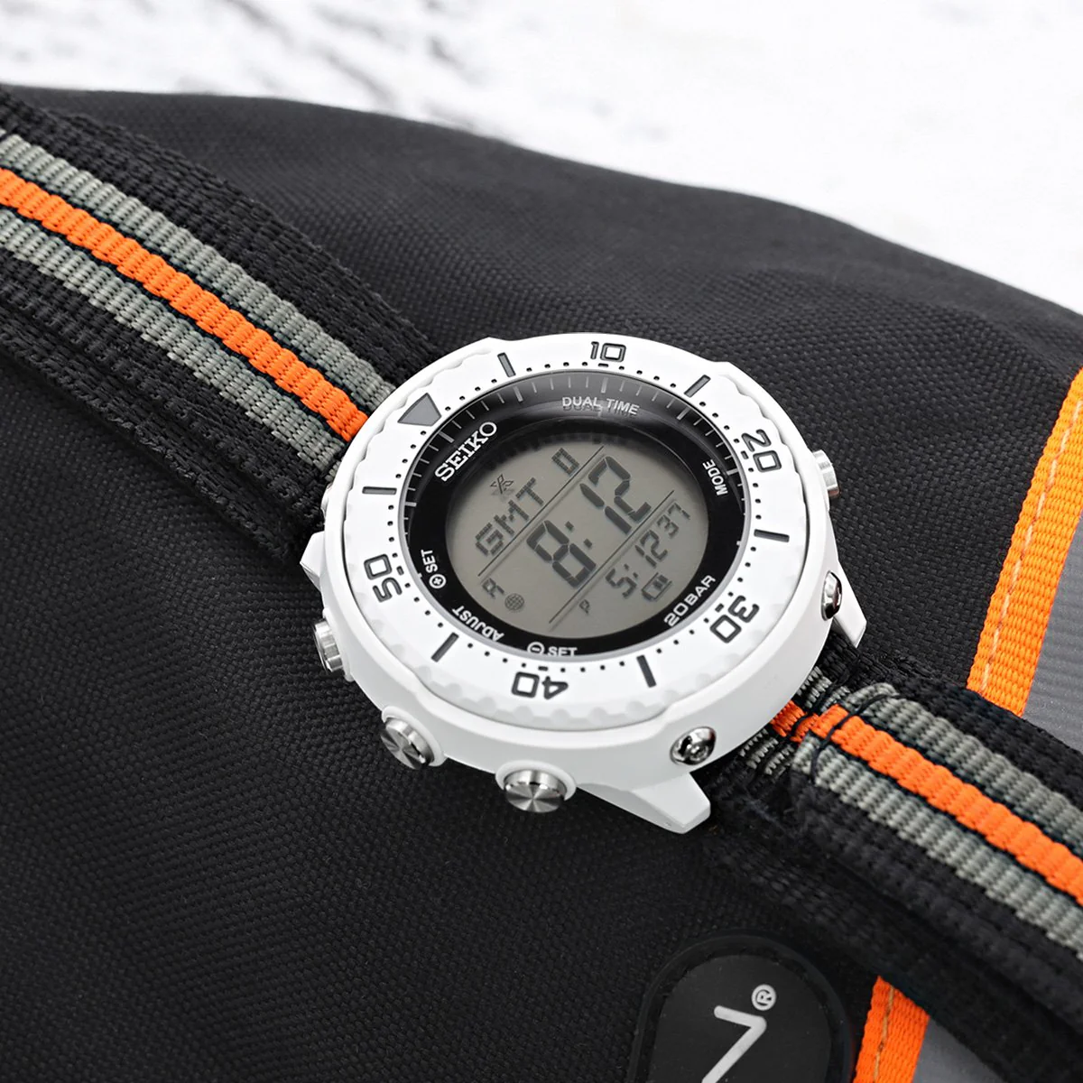 22mm MiLTAT Black, Khaki & Orange Stripes 3-D Nylon Hoop and loop Fastener Watch Strap, Sandblasted Buckle - Image 3