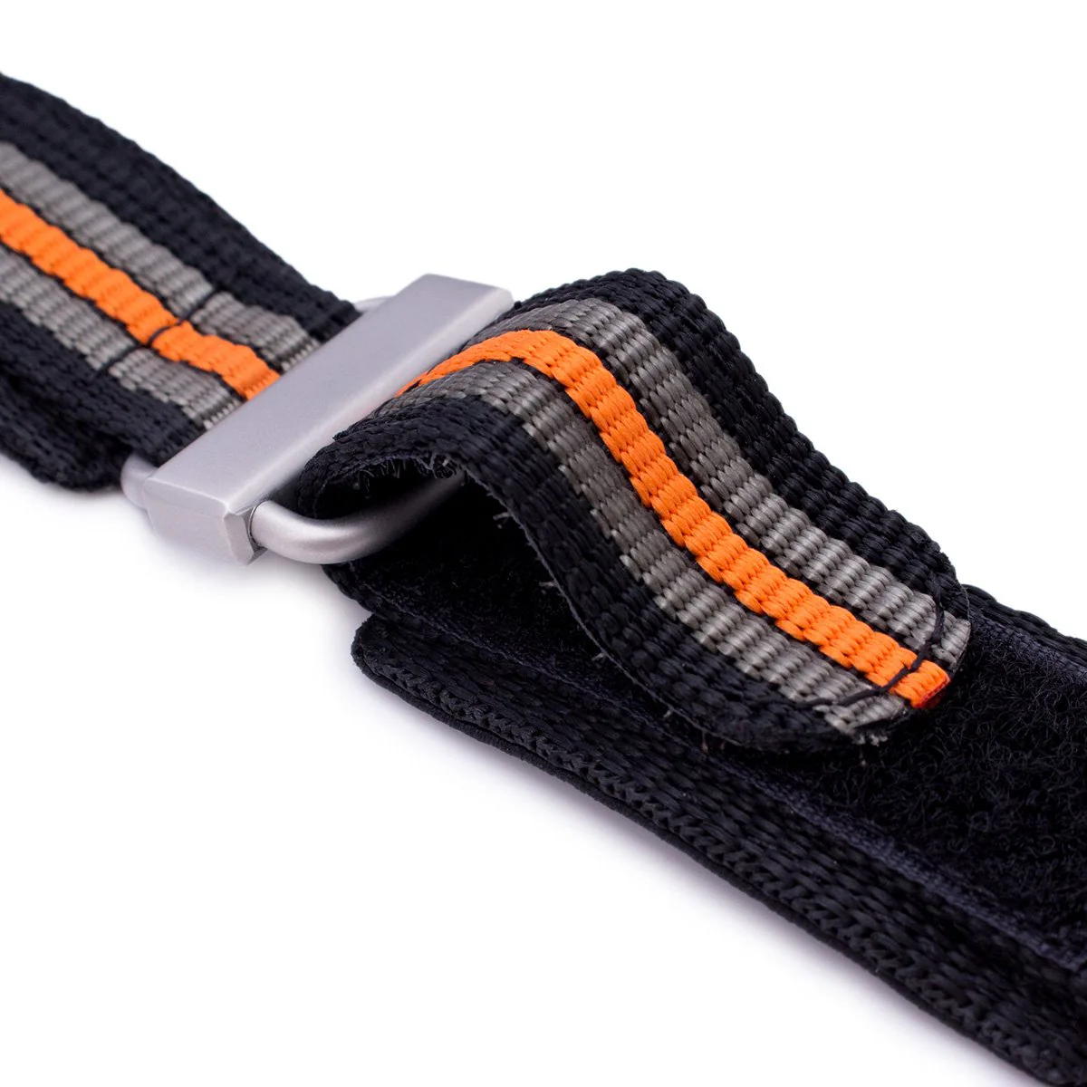 22mm MiLTAT Black, Khaki & Orange Stripes 3-D Nylon Hoop and loop Fastener Watch Strap, Sandblasted Buckle - Image 6