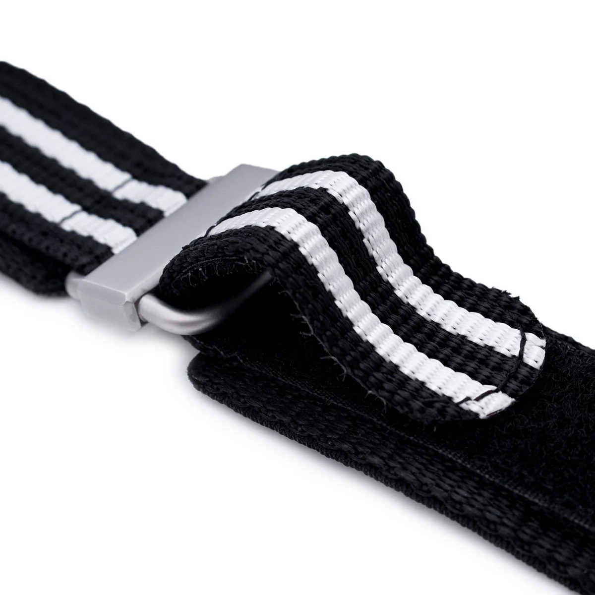 22mm MiLTAT Black & White Stripes 3-D Nylon Hoop and loop Fastener Watch Strap, Sandblasted Buckle - Image 4