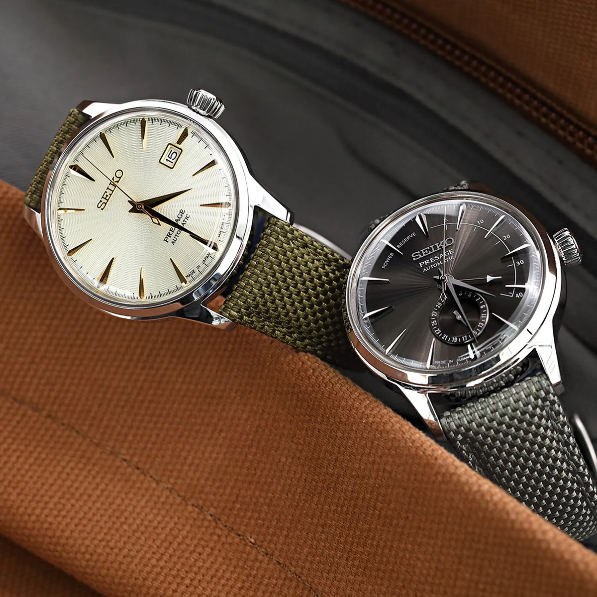 20mm, 21mm or 22mm Strong Texture Woven Nylon Military Green Watch Strap, Polished - Image 4