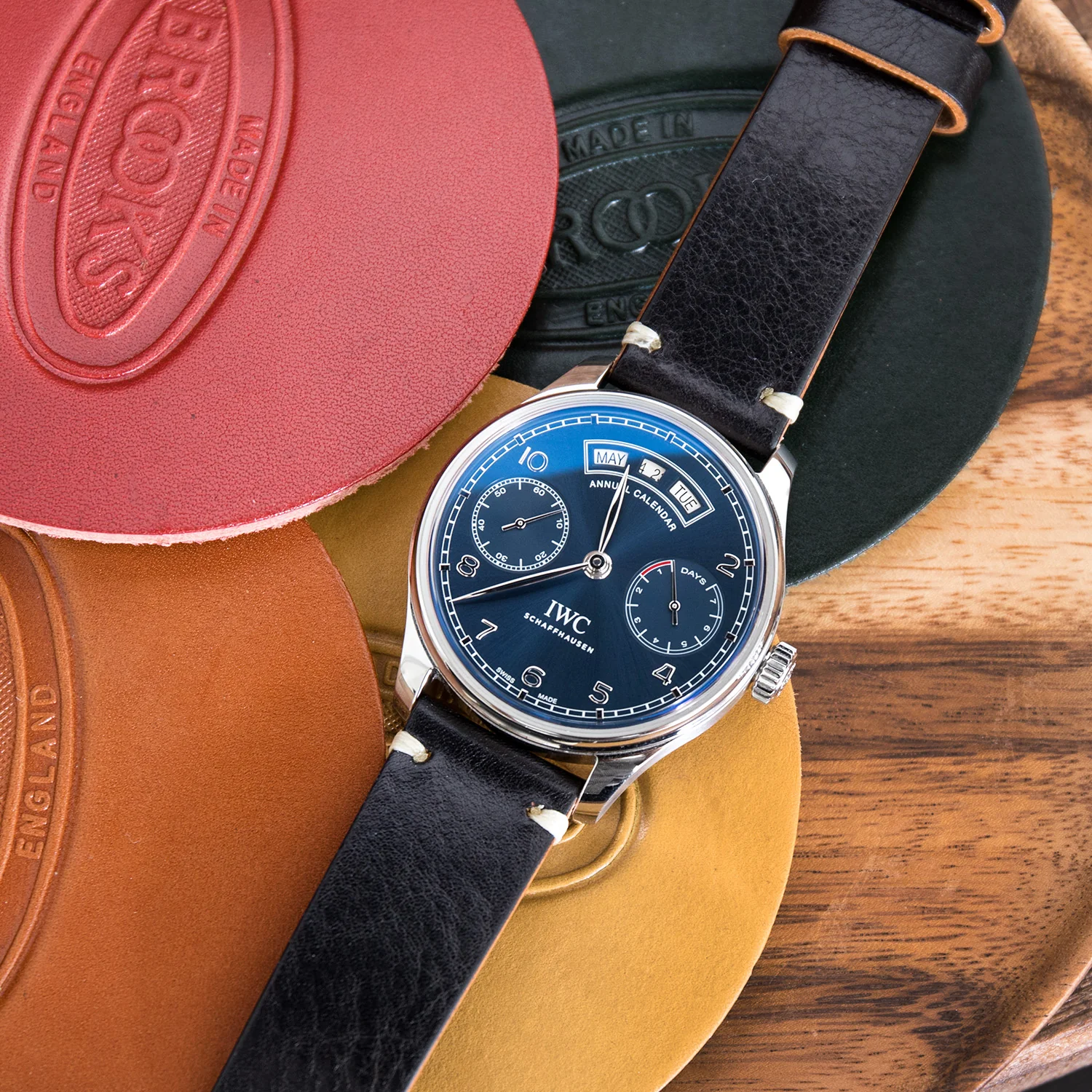 20mm, 21mm, 22mm MiLTAT Black Genuine Calf Leather Watch Strap, Beige Stitching, Polished Buckle - Image 3