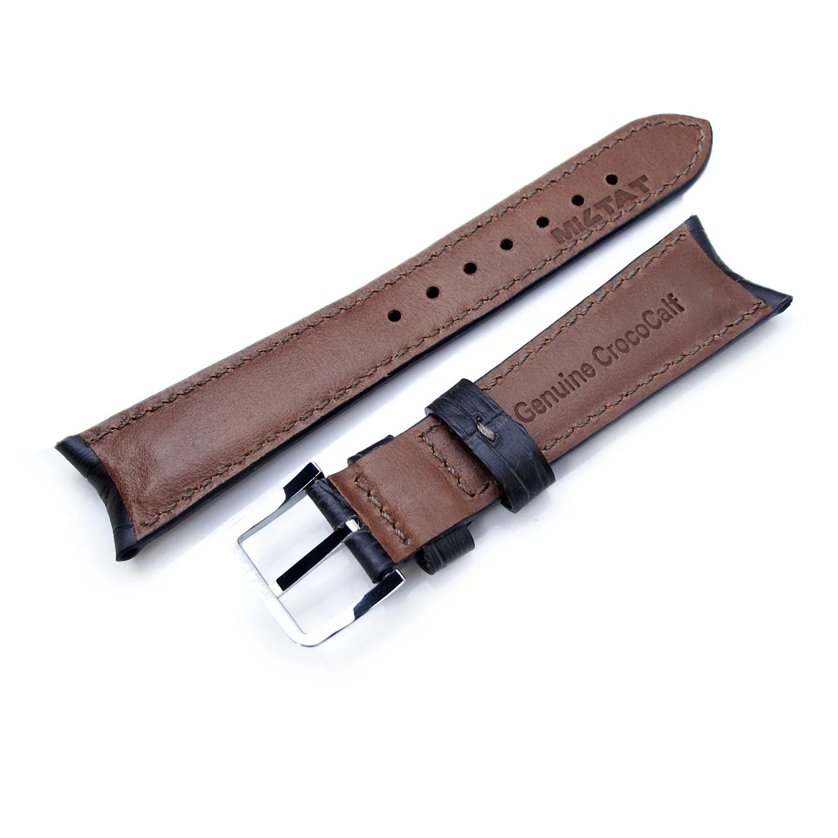 20mm or 22mm CrocoCalf (Croco Grain) Dark Grey Semi-Curved Watch strap, Polished Buckle - Image 7