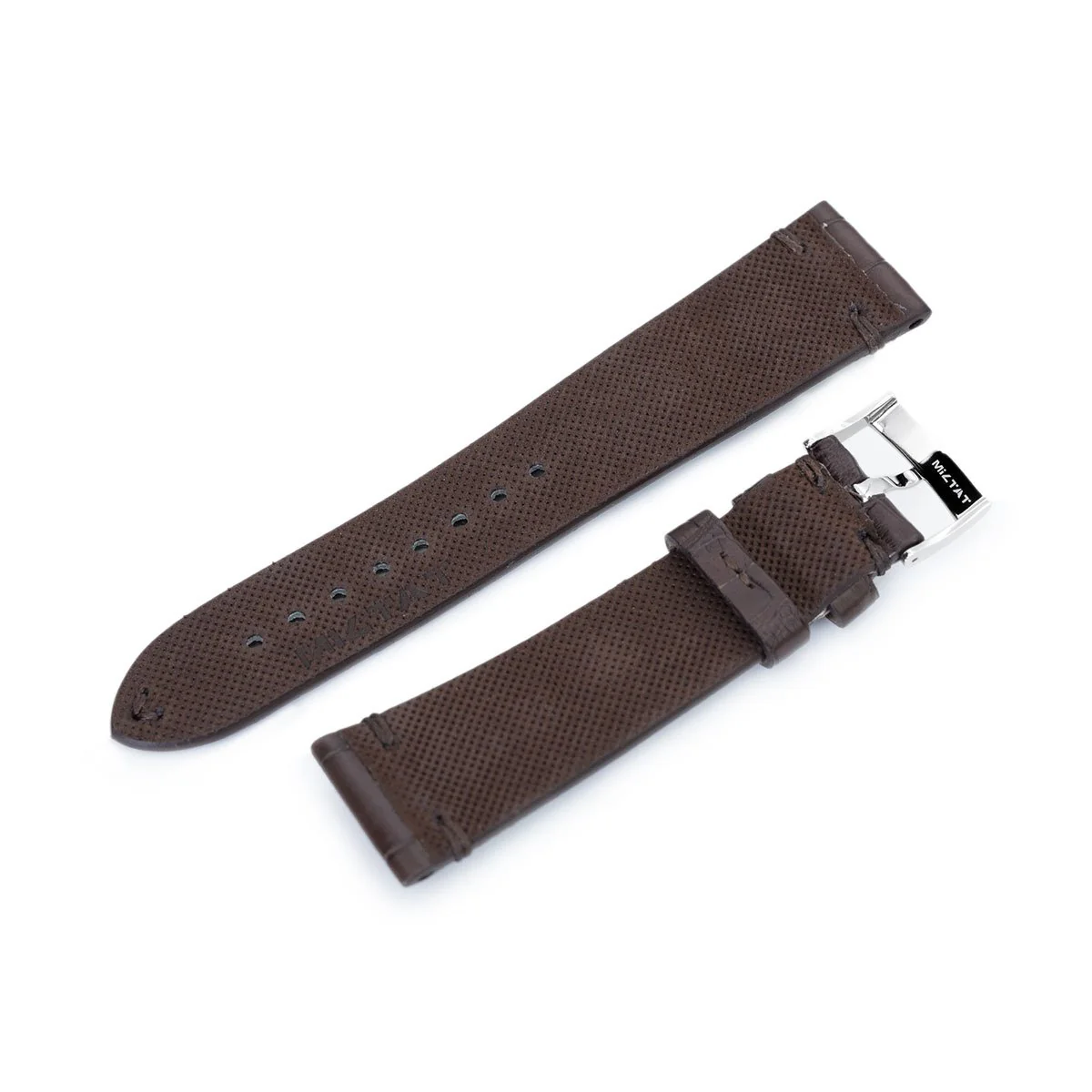 20mm or 22mm MiLTAT Italian Handmade Hornback Alligator Coffee Brown Watch Strap - Image 5