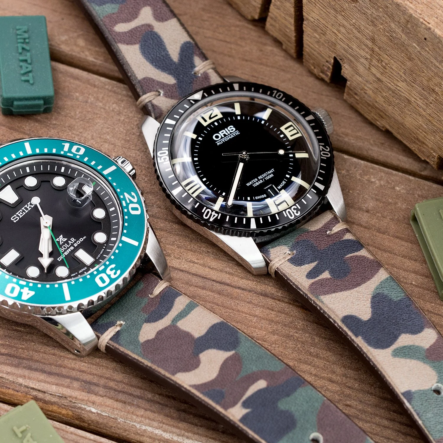 20mm MiLTAT Italian Handmade Camo Pattern Watch Strap, 18mm end, Khaki Stitching - Image 6