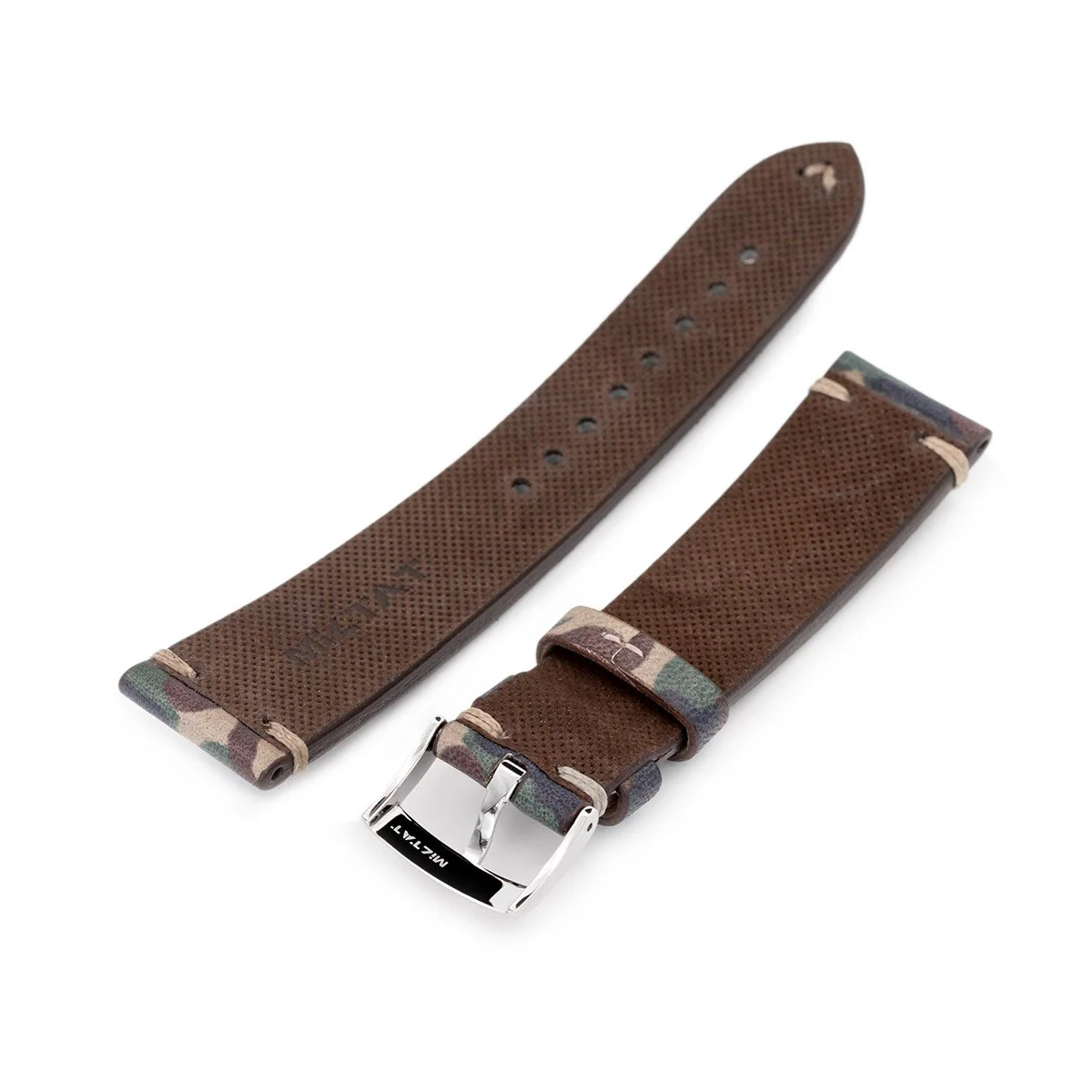 20mm MiLTAT Italian Handmade Camo Pattern Watch Strap, 18mm end, Khaki Stitching - Image 7