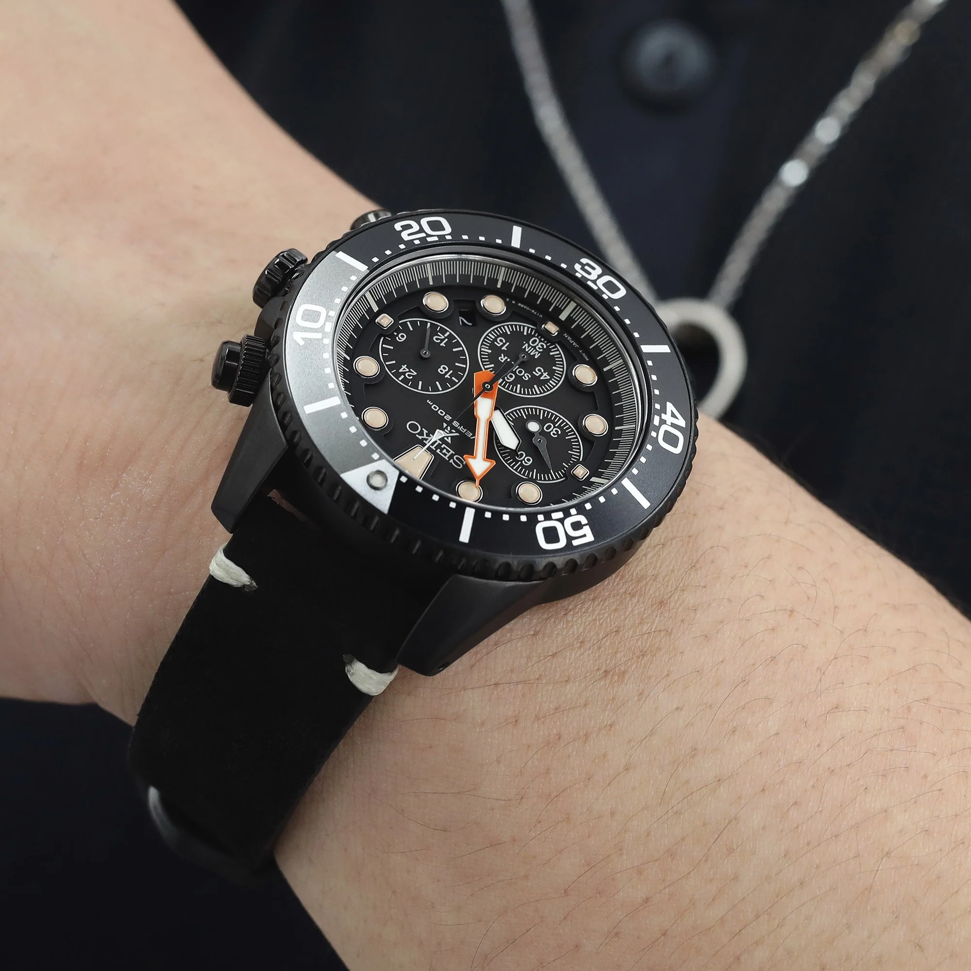 20mm Black Quick Release Italian Suede Leather Watch Strap,  Beige St. - Image 3