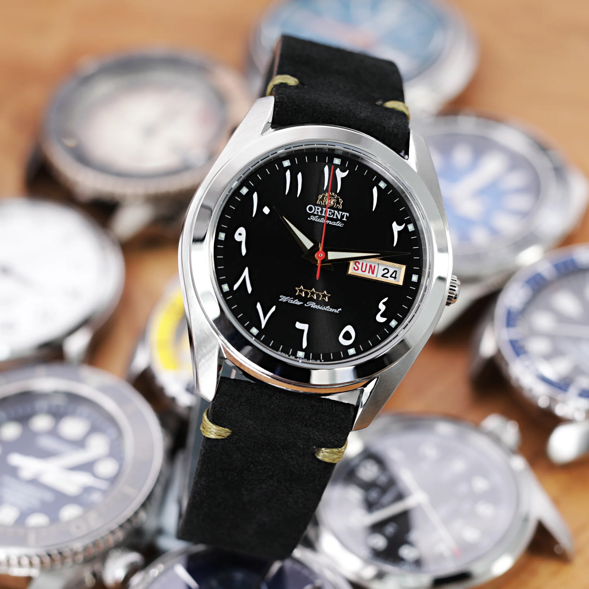 20mm Black Quick Release Italian Suede Leather Watch Strap,   Military Green St. - Image 3