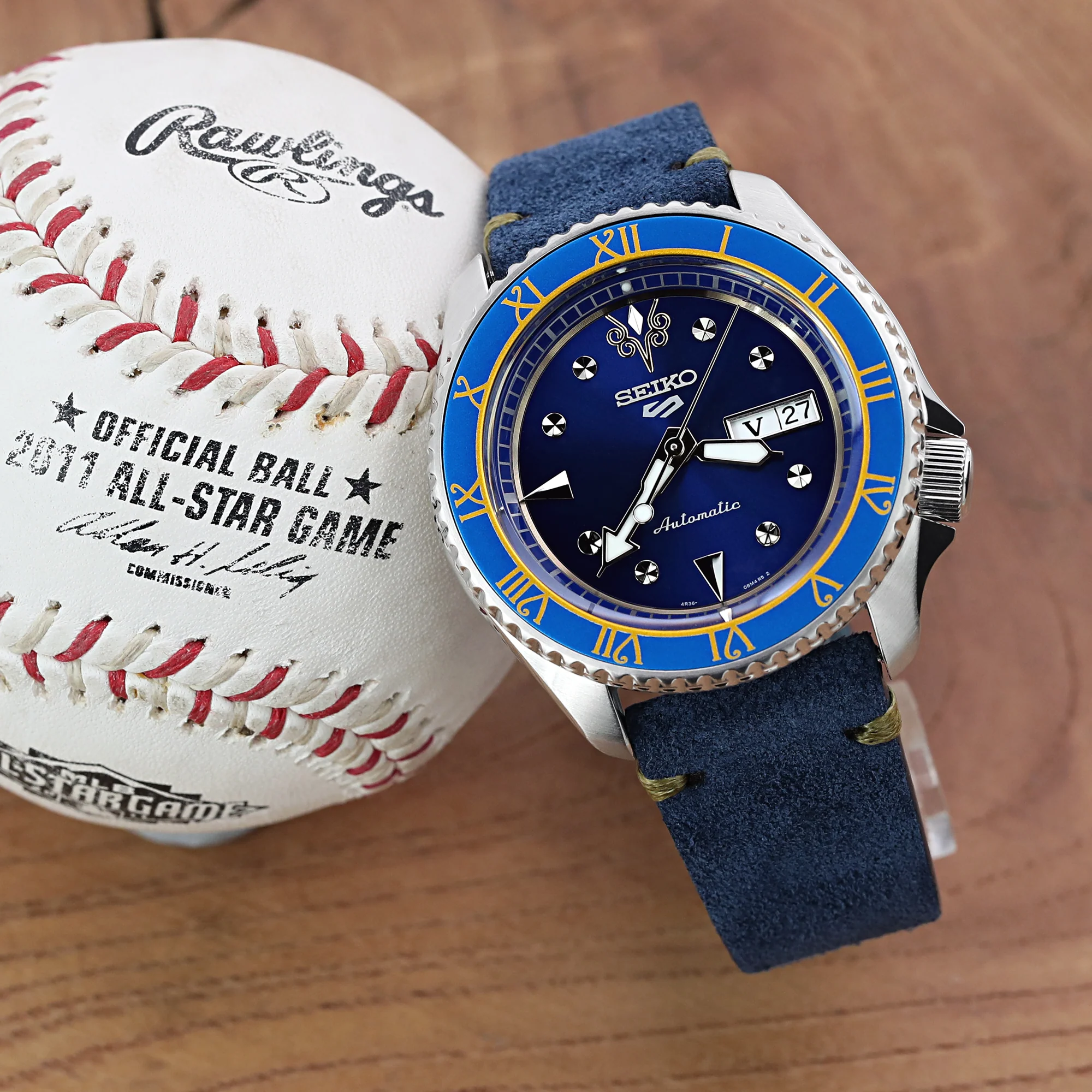 22mm Blue Quick Release Italian Suede Leather Watch Strap, Military Green St. - Image 3