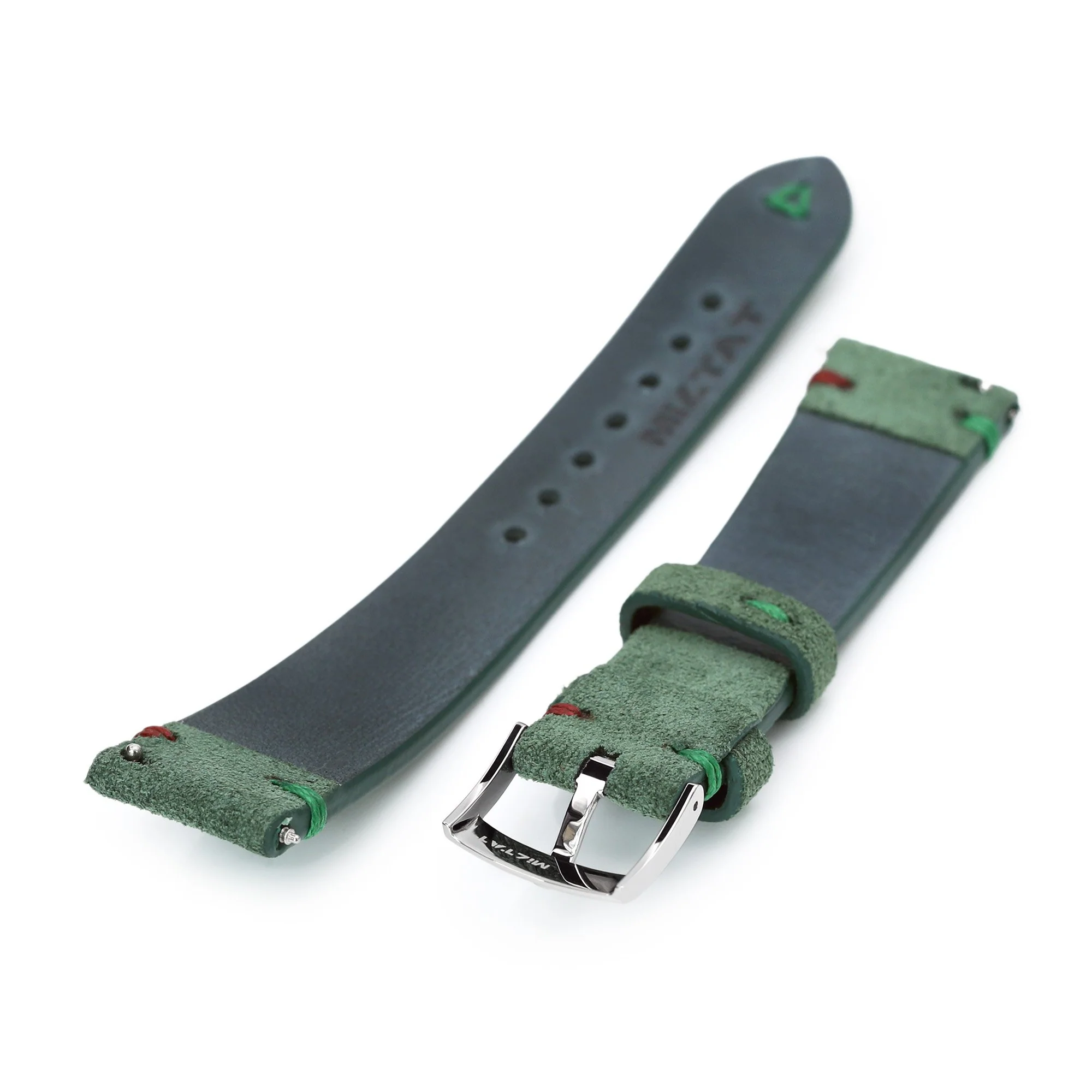 20mm Emerald Green Quick Release Italian Suede Leather Watch Strap, Red - Green St. - Image 5