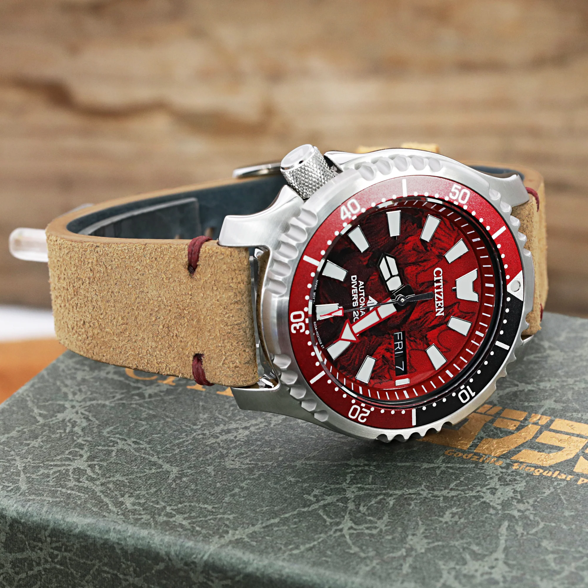 20mm Khaki Quick Release Italian Suede Leather Watch Strap, Red St. - Image 4