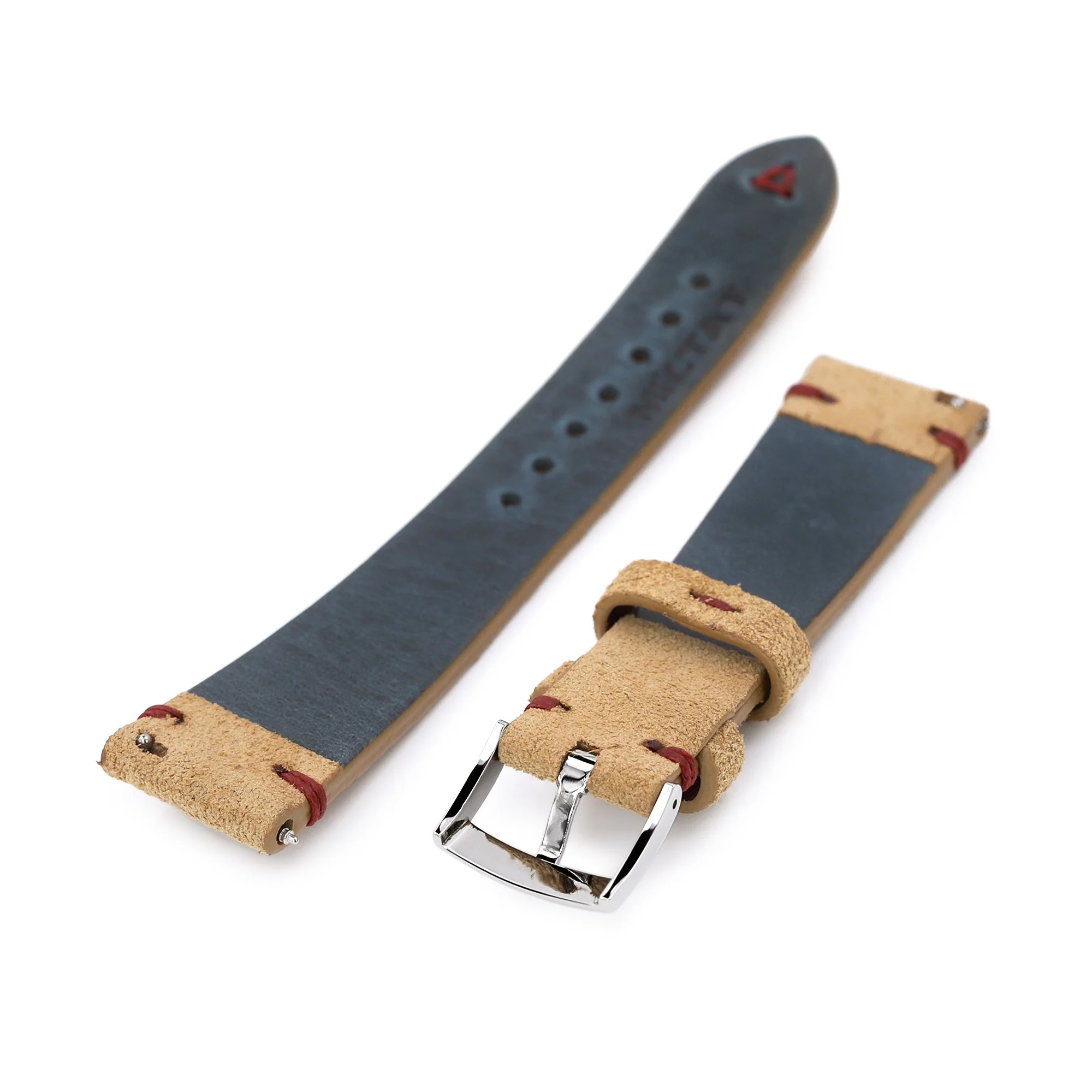 20mm Khaki Quick Release Italian Suede Leather Watch Strap, Red St. - Image 6