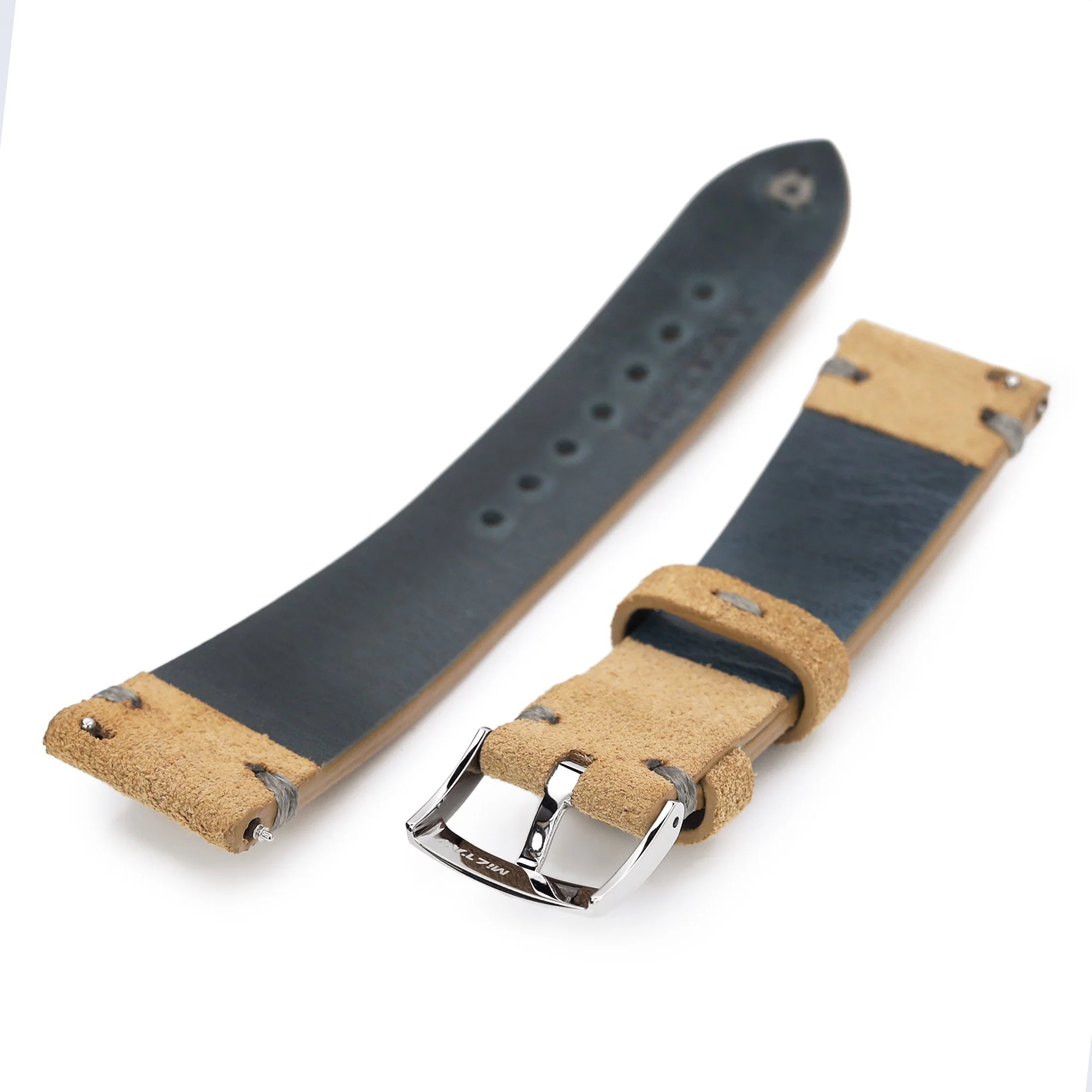 20mm or 22mm Khaki Quick Release Italian Suede Leather Watch Strap, Charcoal Grey St. - Image 6