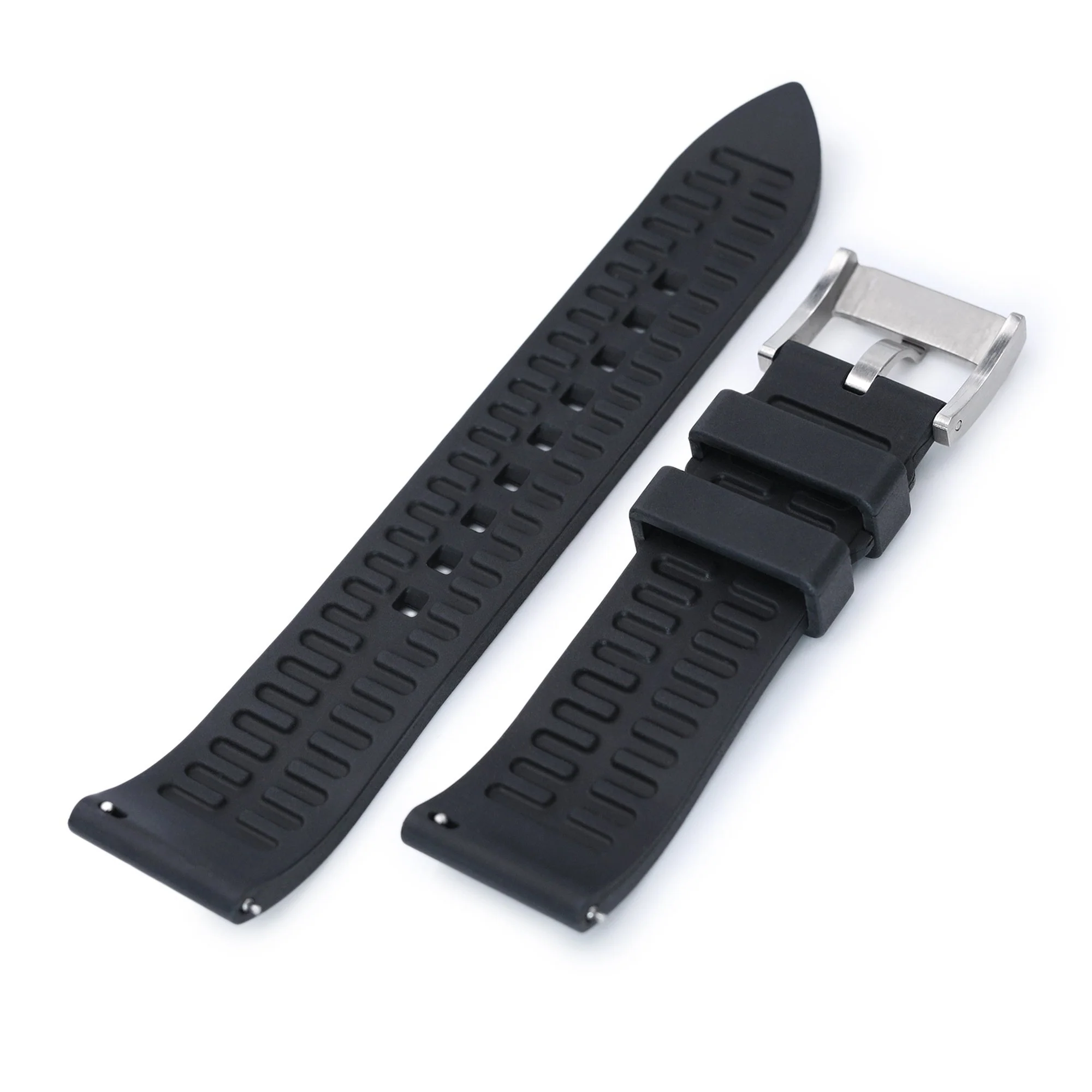 Straight End Black FKM Rubber Quick Release Watch Band, Brushed, 19mm, 20mm, 21mm, 22mm or 24mm - Image 6