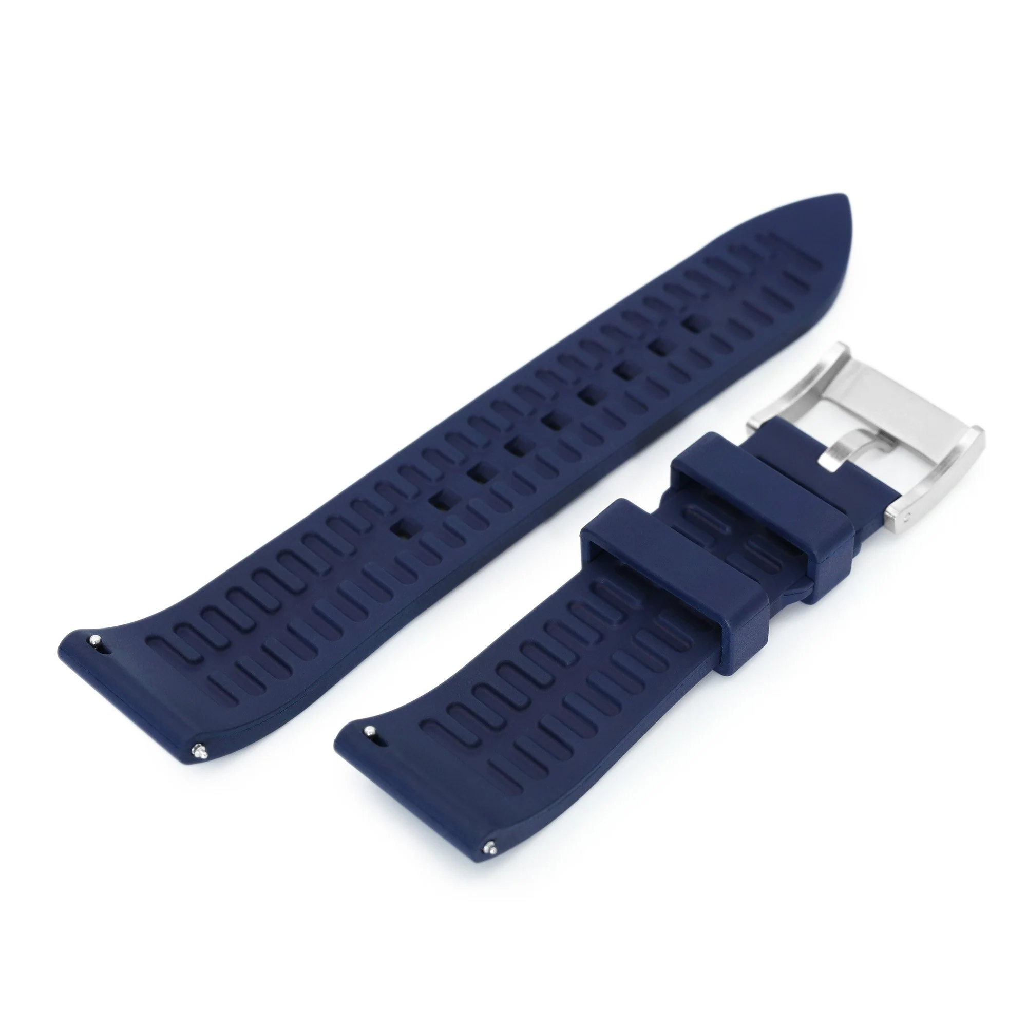 20mm or 22mm Straight End Navy Blue FKM Rubber Quick Release Watch Band, Brushed - Image 6