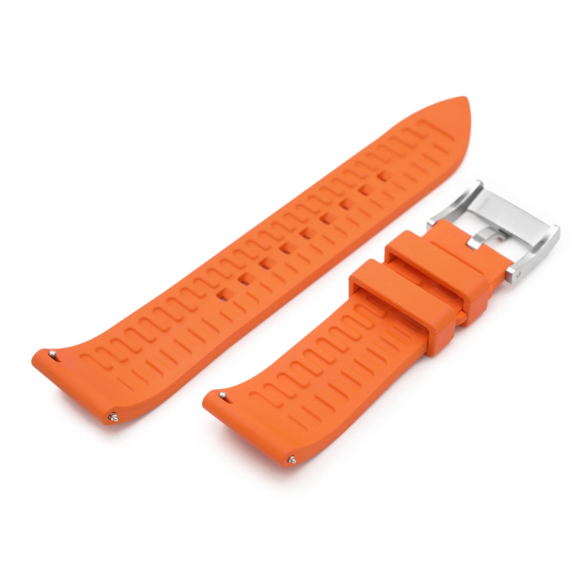 20mm or 22mm Straight End Orange FKM Rubber Quick Release Watch Band, Brushed - Image 6