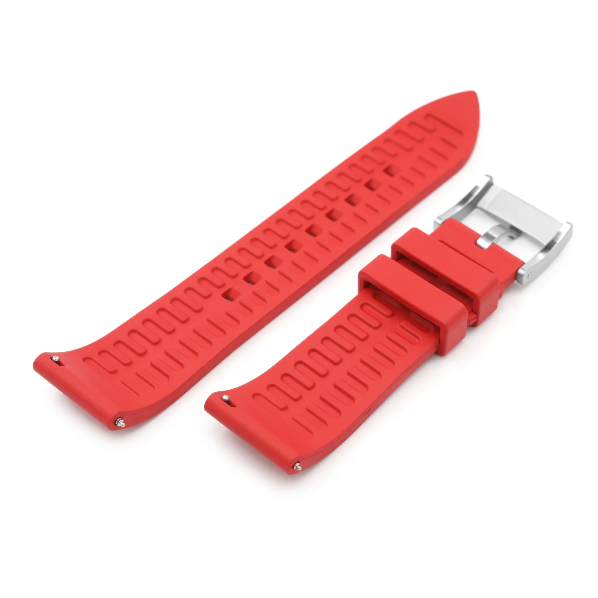 20mm or 22mm Straight End Red FKM Rubber Quick Release Watch Band, Brushed - Image 6