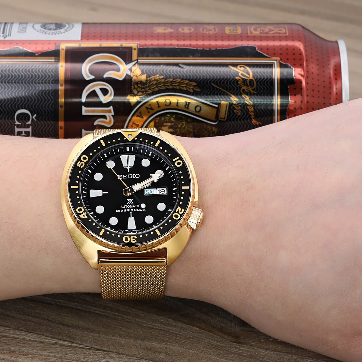 18mm, 20mm or 22mm Classic Vintage Knitted Superfine Wire Mesh Band, Polished IP Gold - Image 5