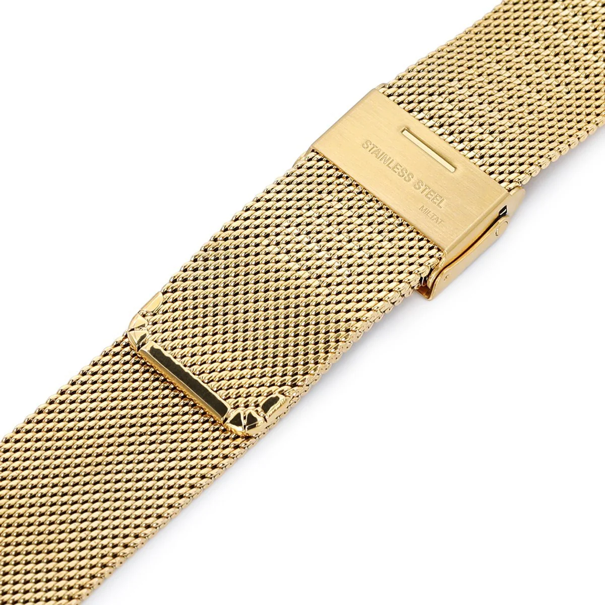 18mm, 20mm or 22mm Classic Vintage Knitted Superfine Wire Mesh Band, Polished IP Gold - Image 7