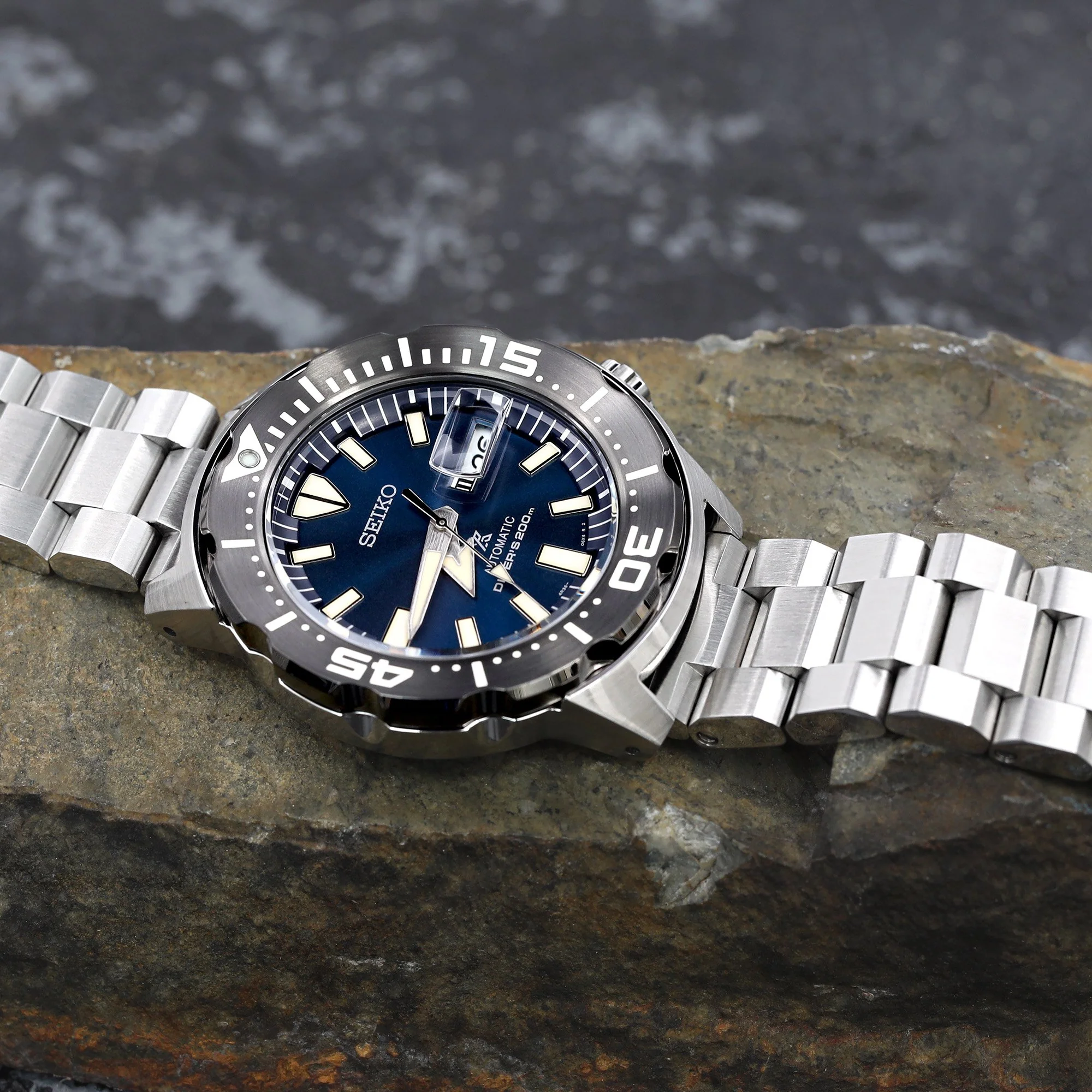 20mm Hexad Watch Band Straight End Lug, 316L Stainless Steel Brushed Diver Clasp - Image 3