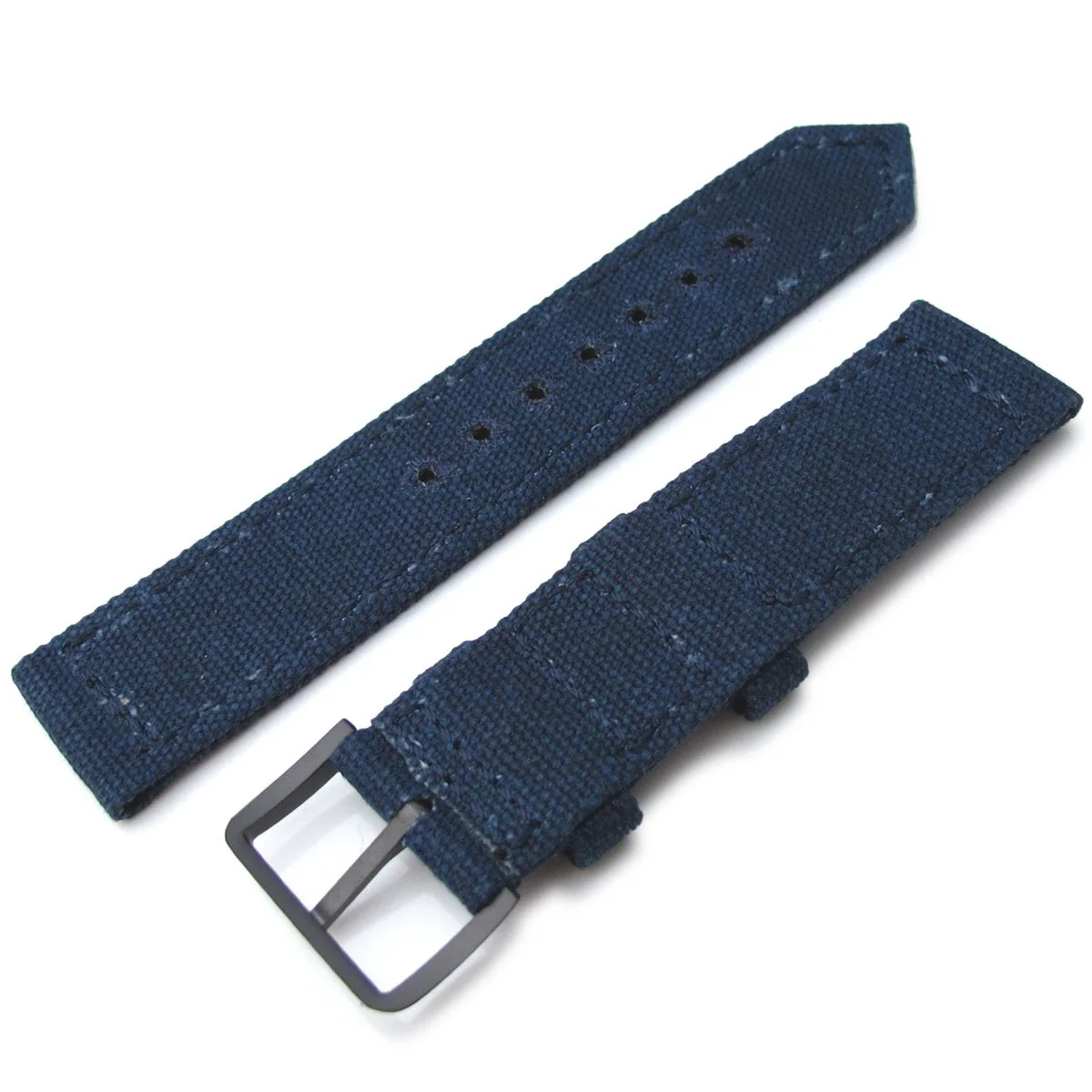20mm, 21mm or 22mm MiLTAT WW2 2-piece Navy Washed Canvas Armband with lockstitch round hole, PVD Black - Image 3