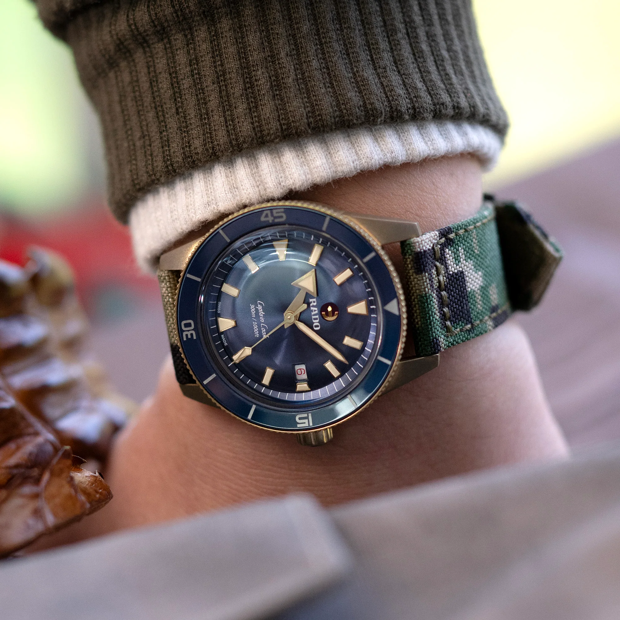 20mm, 21mm or 22mm MiLTAT WW2 2-piece Woodland Camo Cordu-1000D Armband with lockstitch round hole, PVD Black - Image 3