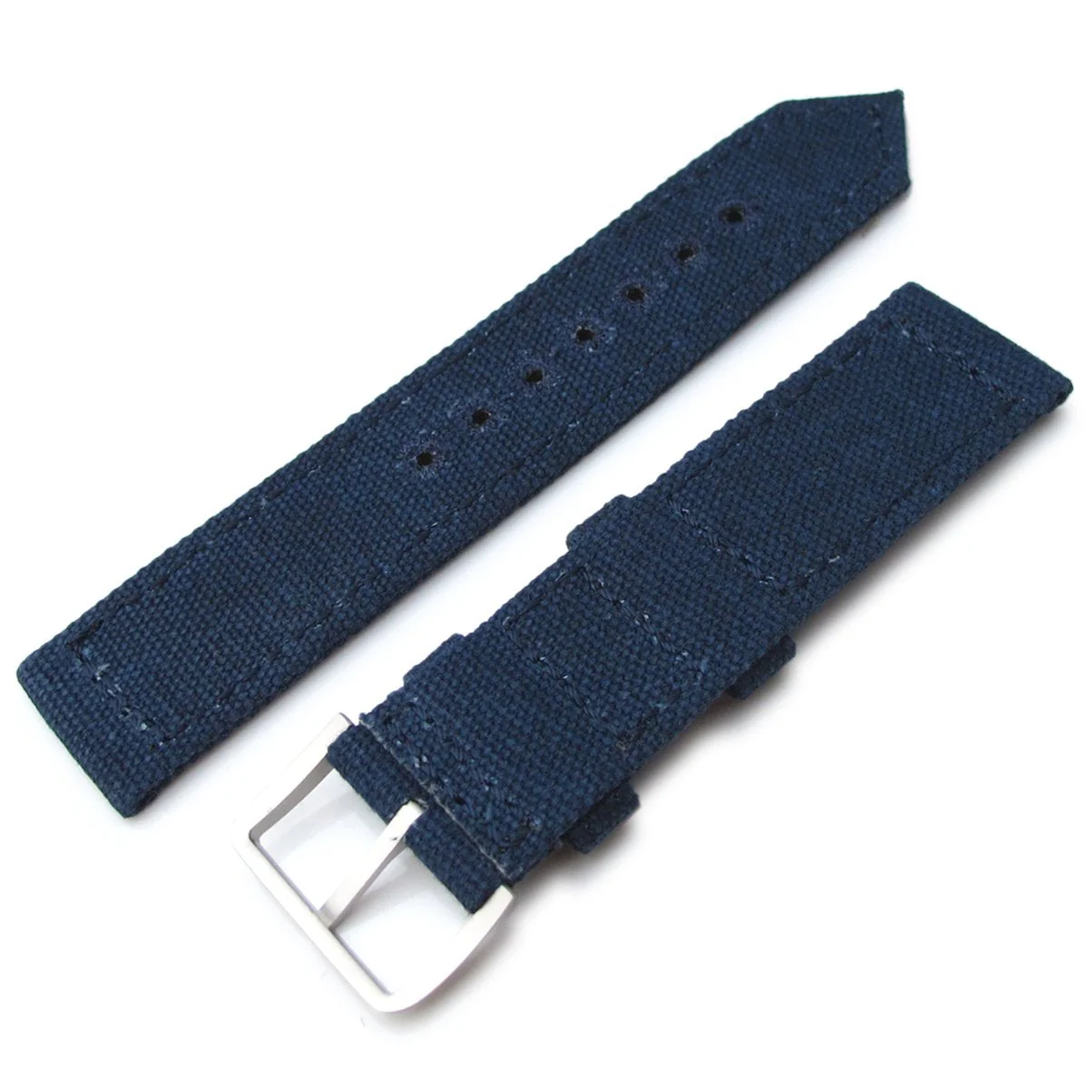 20mm, 21mm or 22mm MiLTAT WW2 2-piece Navy Washed Canvas Armband with lockstitch round hole, Sandblasted - Image 3