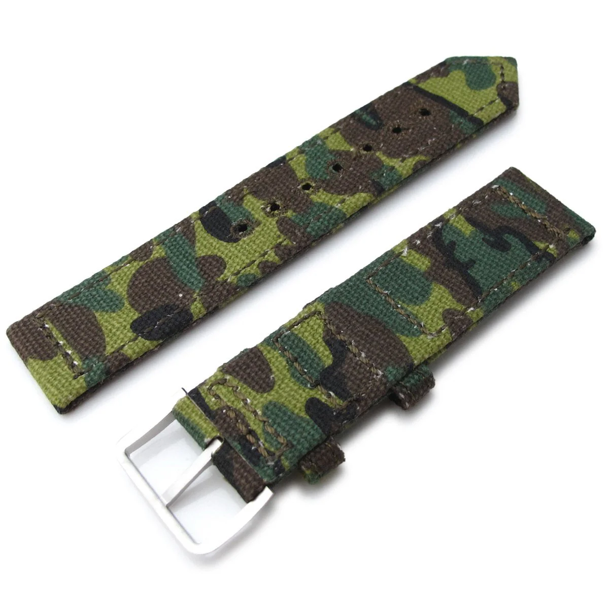 20mm, 21mm or 22mm MiLTAT WW2 2-piece ERDL Camouflage Canvas Armband with lockstitch round hole, Sandblasted - Image 3
