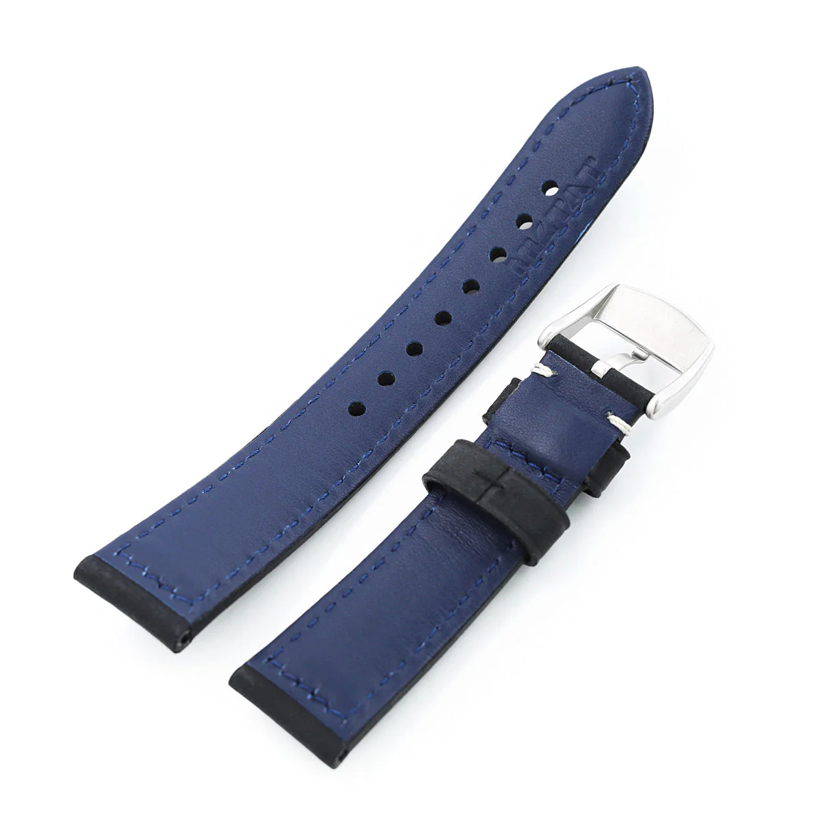 MiLTAT 20mm Matte Black Nubuck Leather Watch Strap, Beige Stitching - Image 5