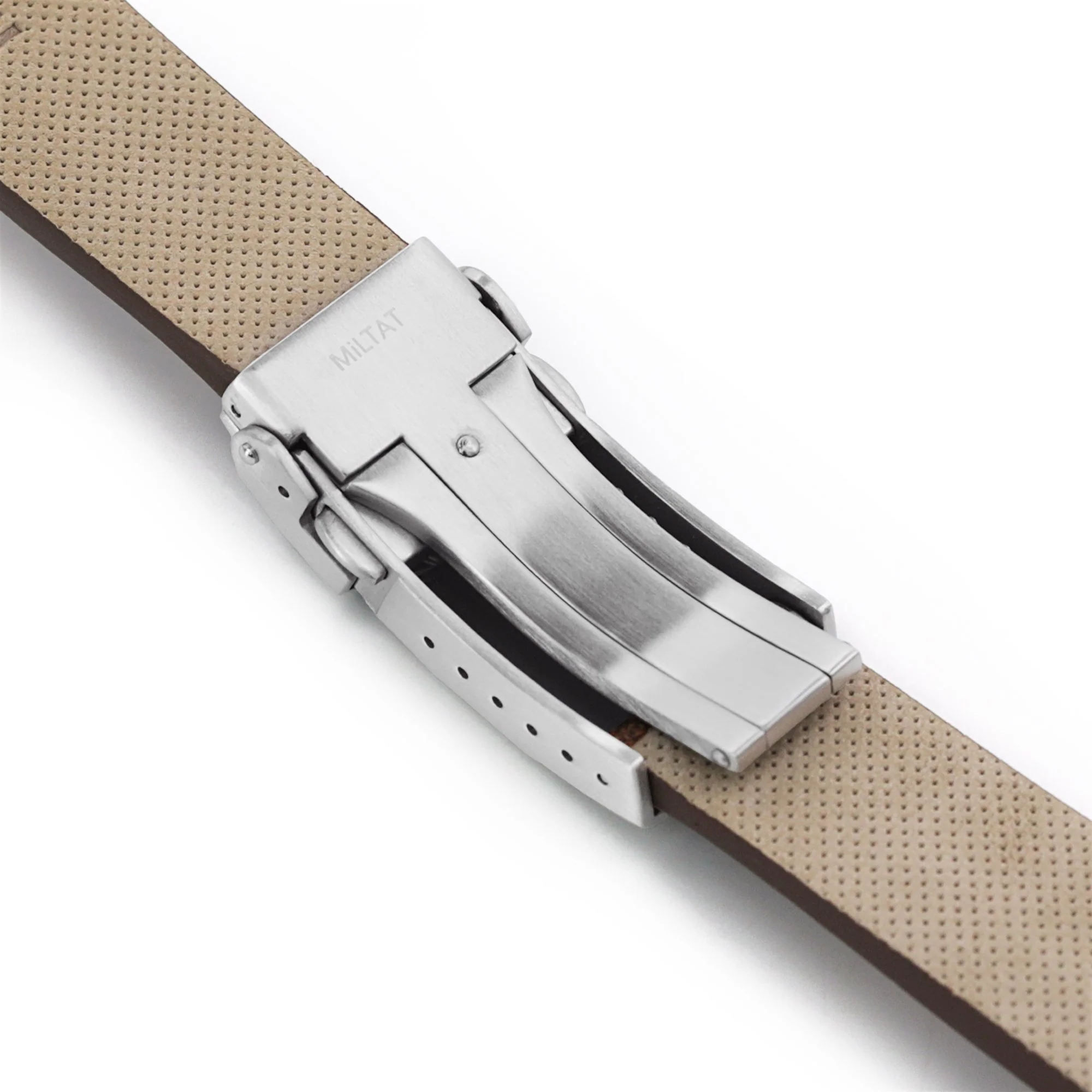 Q.R. 20mm Italian Handmade Vintage Brown Laser Engraved Leather Watch Band, One-piece V-clasp, Green St. - Image 7