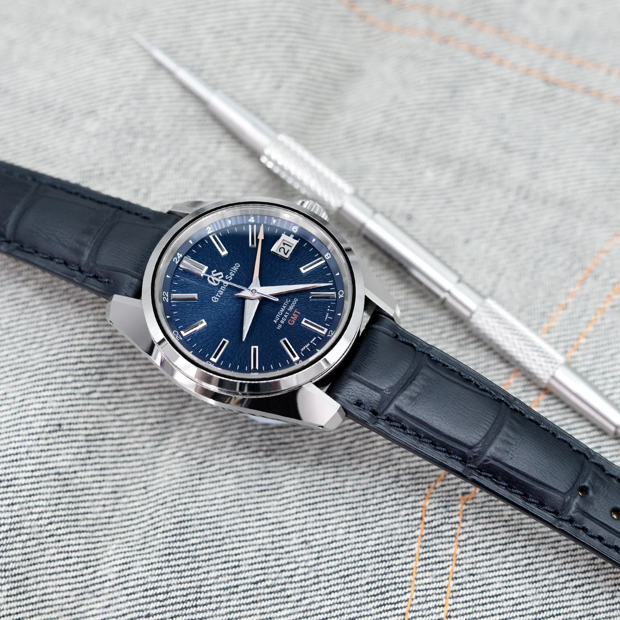 Q.R. 18mm or 19mm Black CrocoCalf (Italian Croco Grain) Watch Band - Image 4