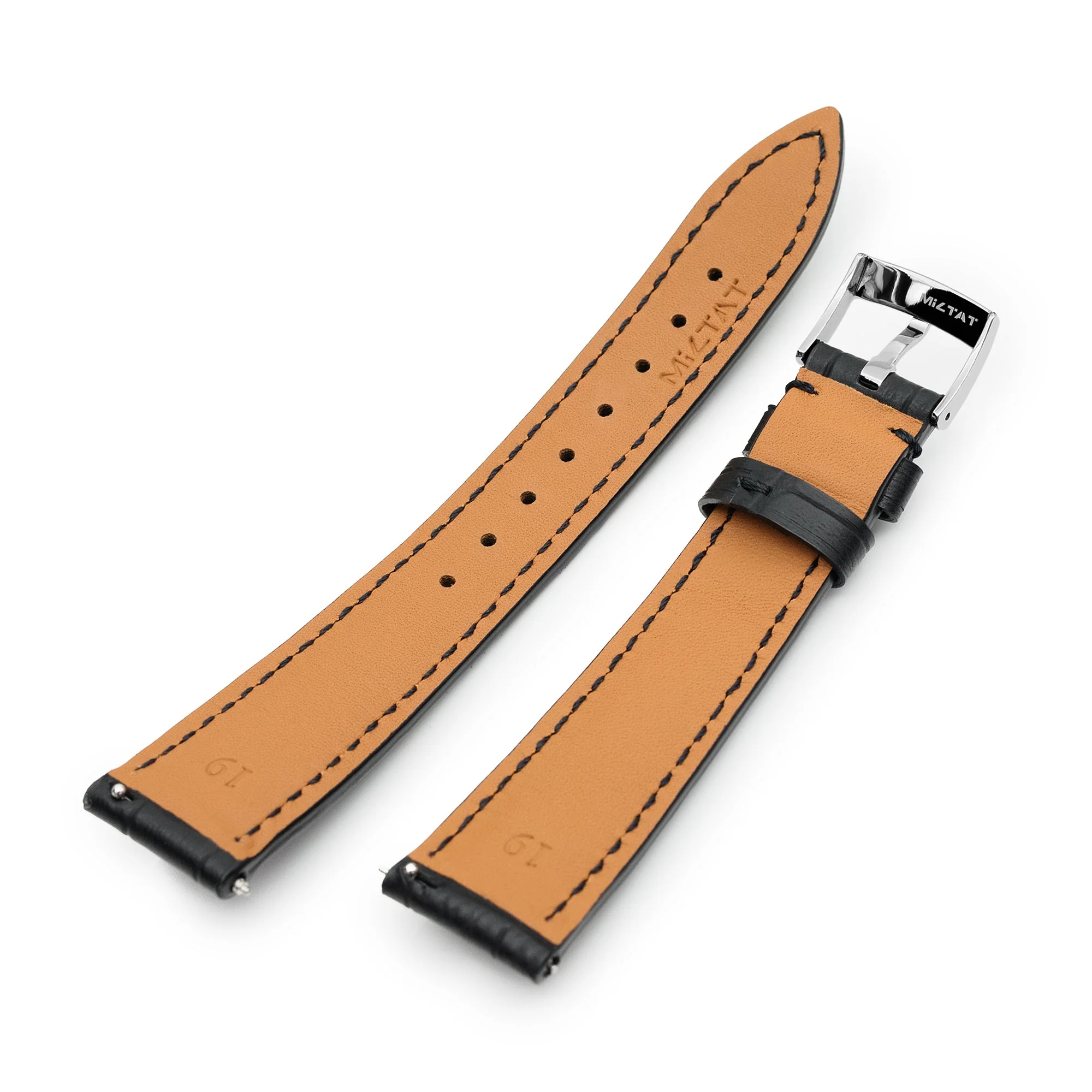 Q.R. 18mm or 19mm Black CrocoCalf (Italian Croco Grain) Watch Band - Image 5