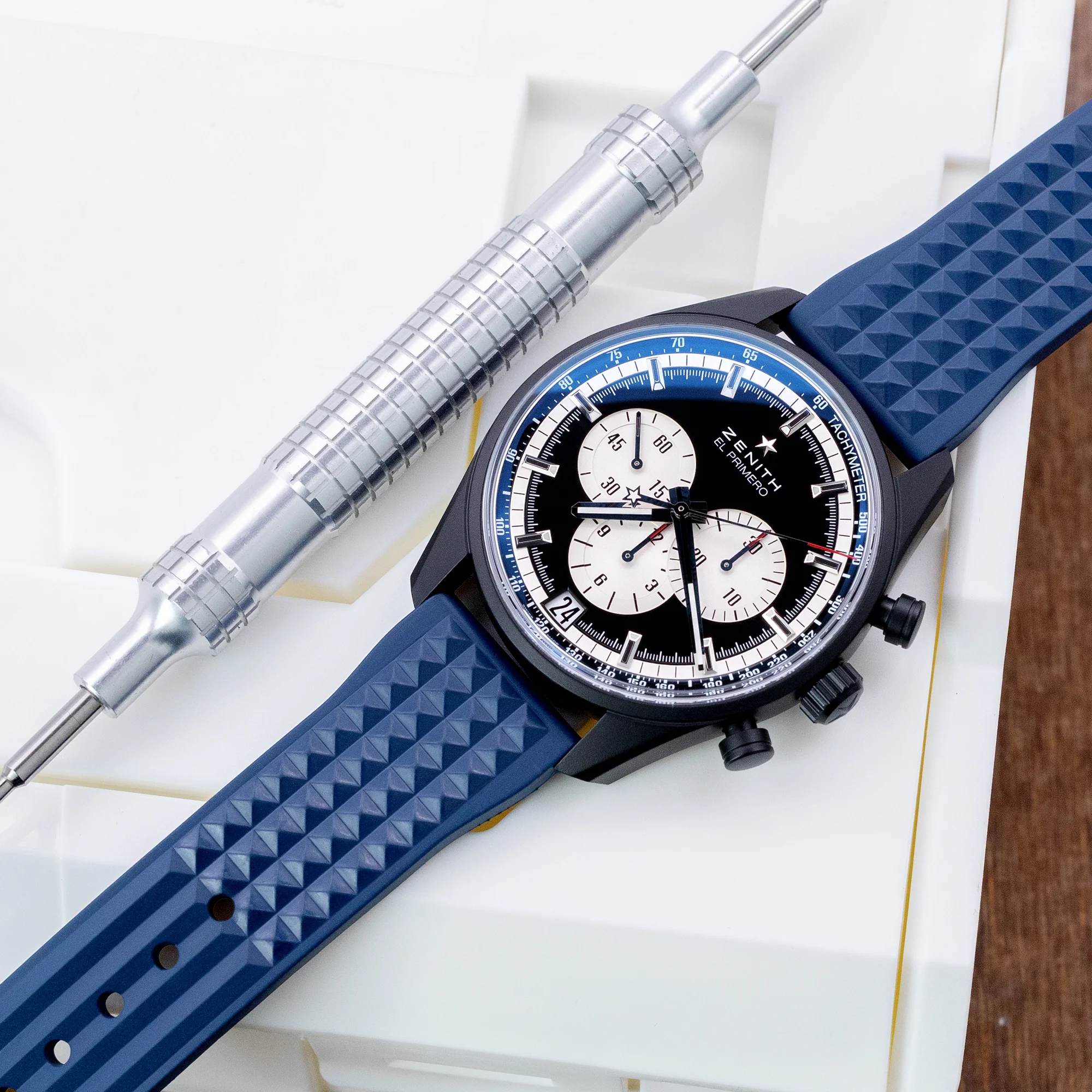 Chaffle Navy Blue FKM Rubber Waffle Watch Band 19mm 22mm - Image 6