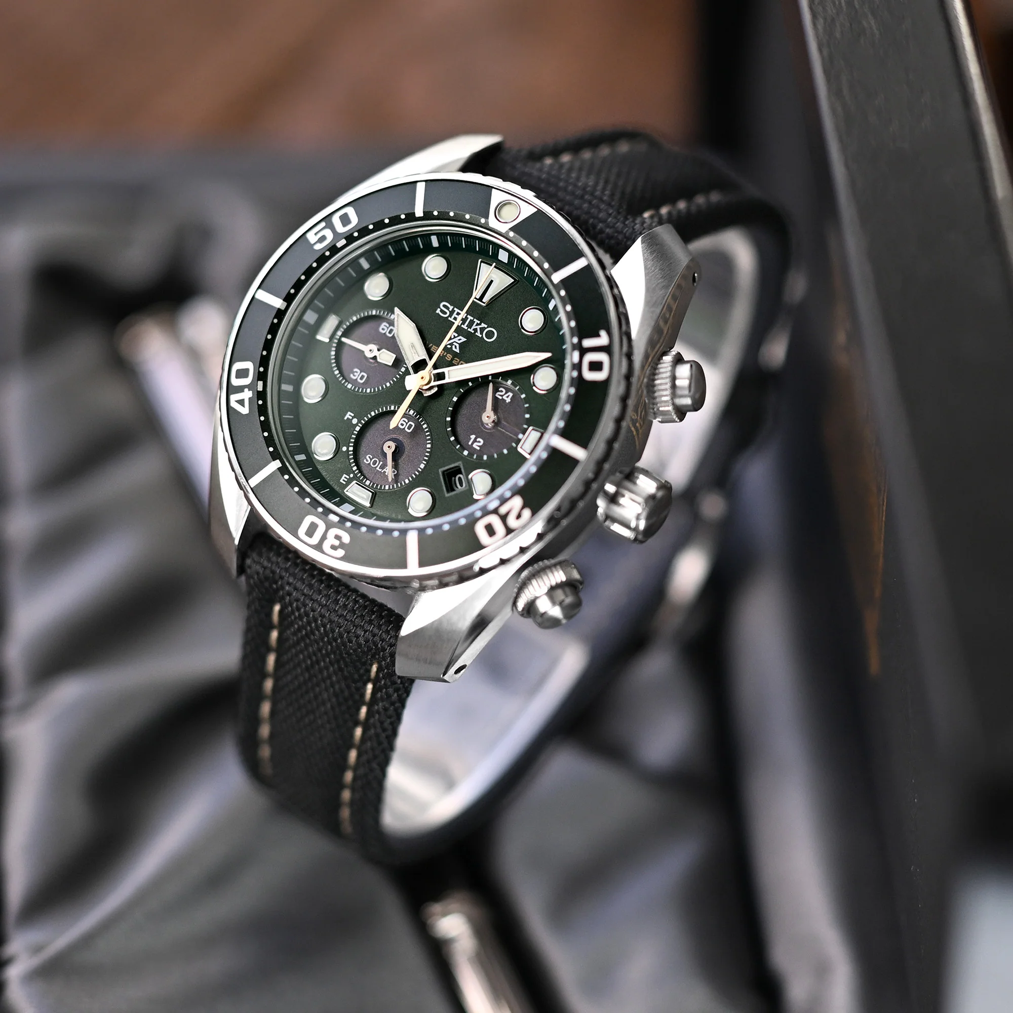 Aviator Style Black Canvas Quick Release Watch Band, 20mm or 22mm - Image 3