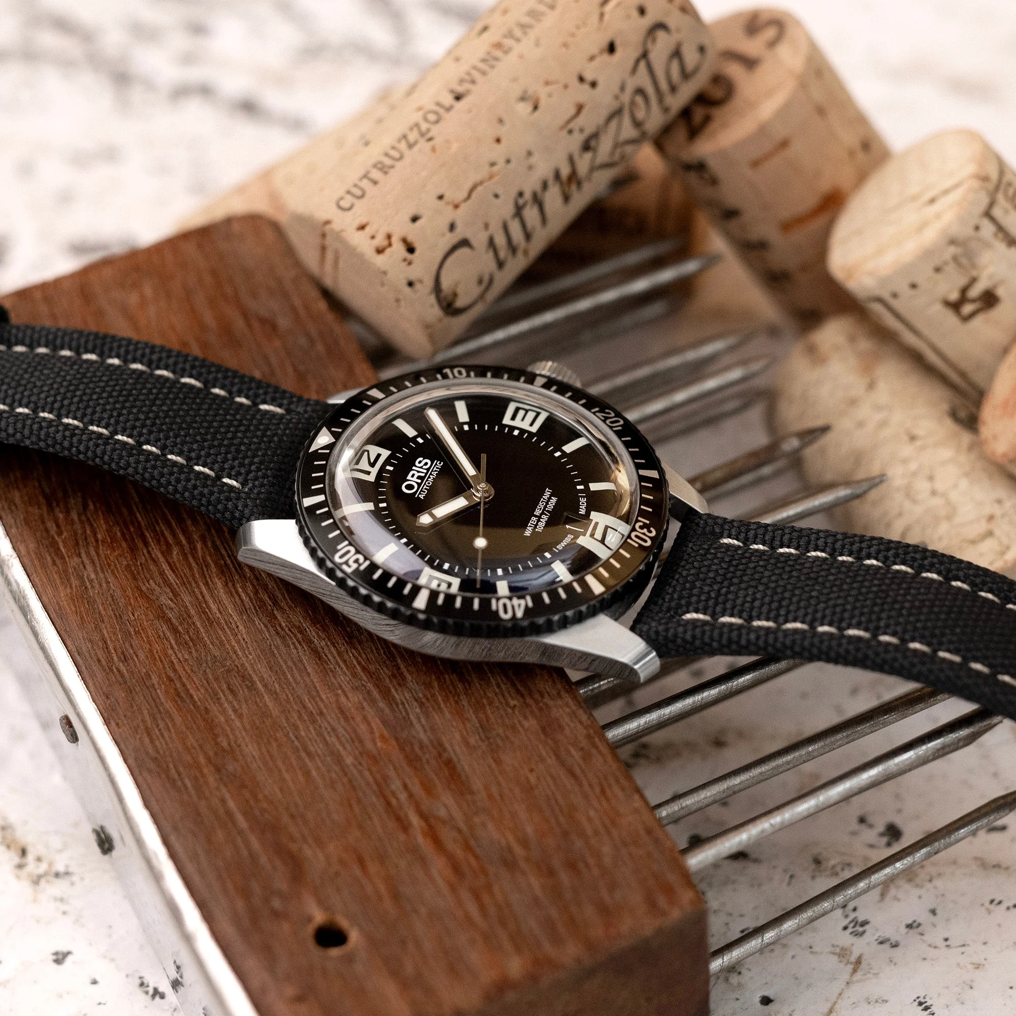 Aviator Style Black Canvas Quick Release Watch Band, 20mm or 22mm - Image 6