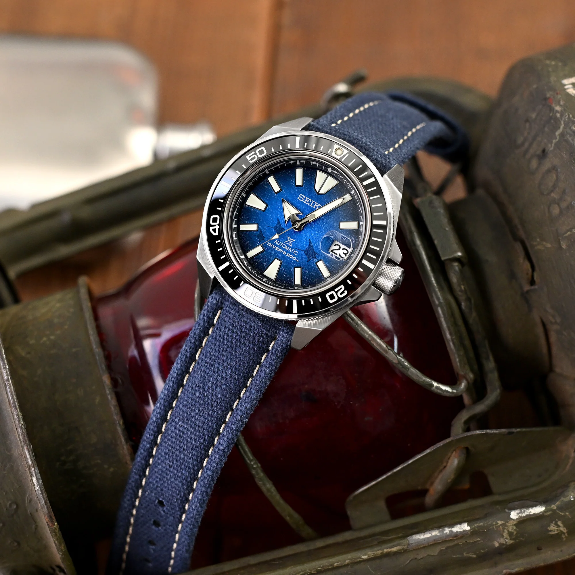 Aviator Style Navy Blue Canvas Quick Release Watch Band, 20mm or 22mm - Image 3