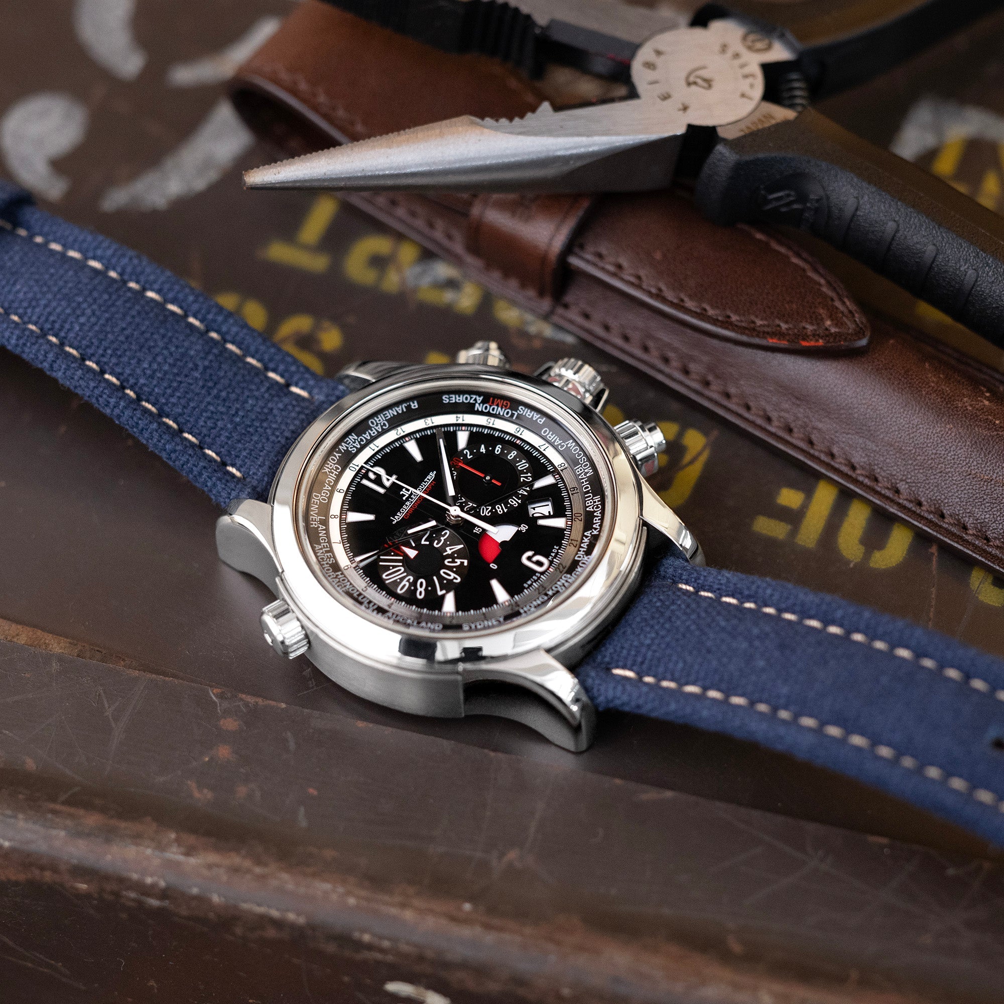 Aviator Style Navy Blue Canvas Quick Release Watch Band, 20mm or 22mm - Image 5