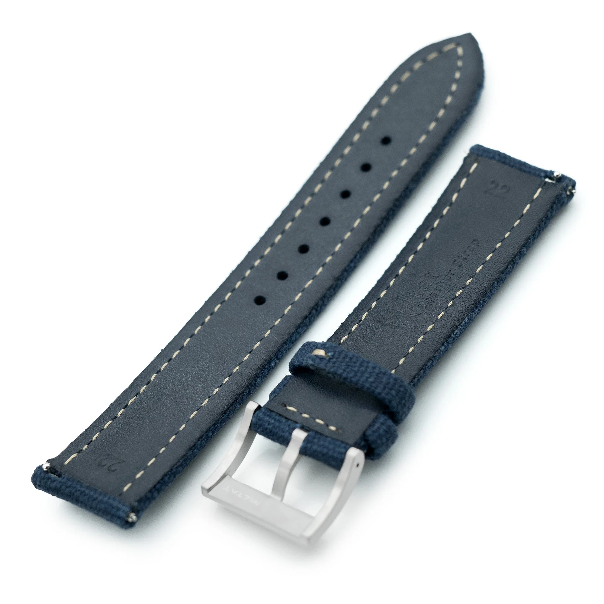 Aviator Style Navy Blue Canvas Quick Release Watch Band, 20mm or 22mm - Image 6