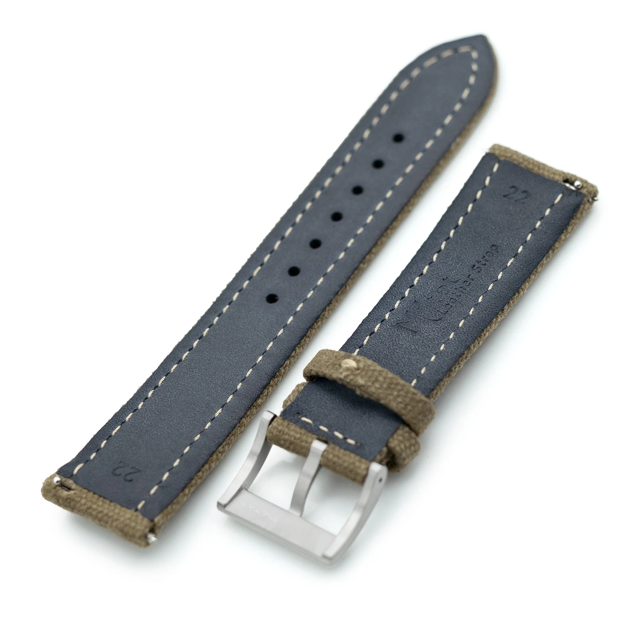 Aviator Style Khaki Canvas Quick Release Watch Band, 20mm or 22mm - Image 5