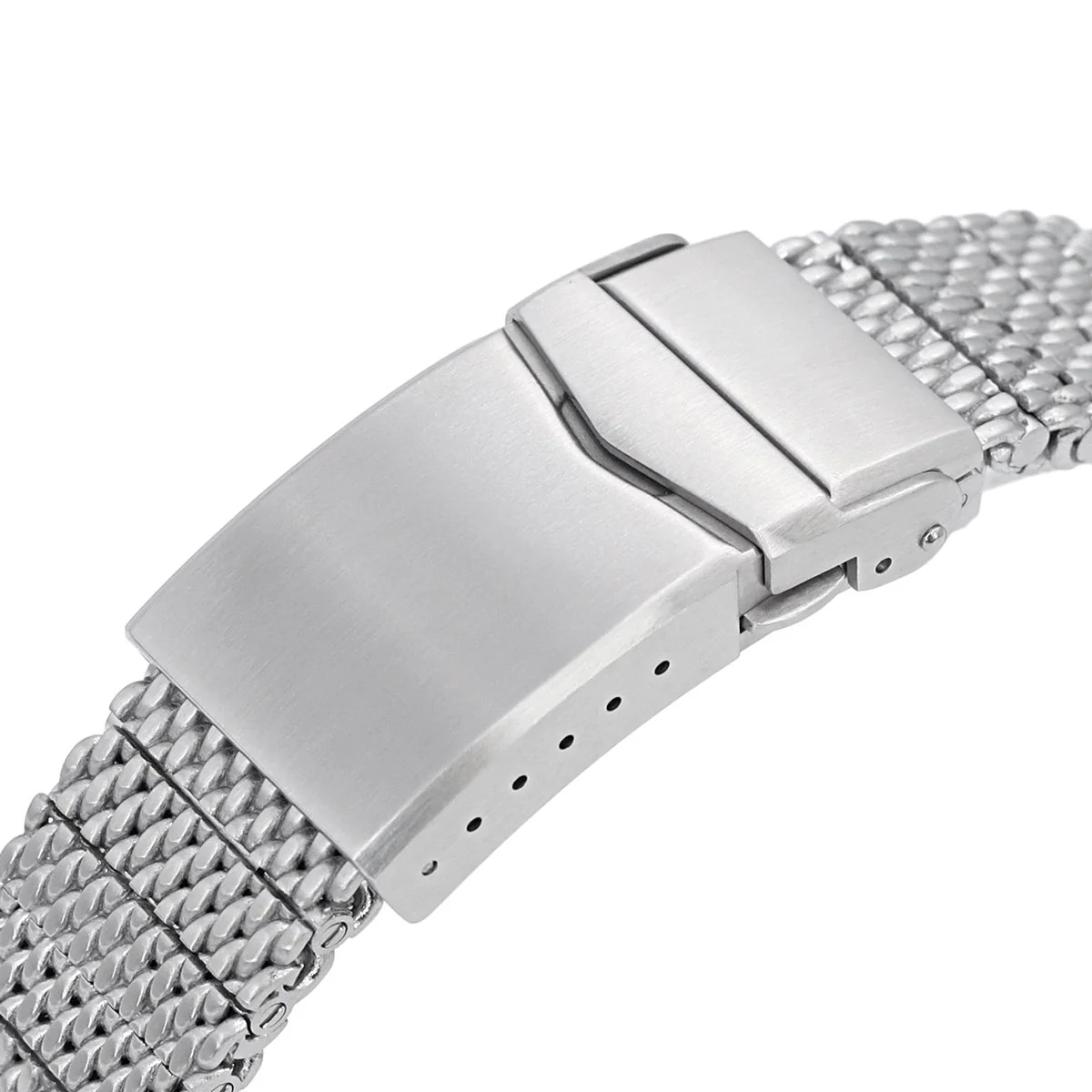 Curved End Massy Mesh Watch Band compatible with Seiko SKX007, V-Clasp, Brushed - Image 6
