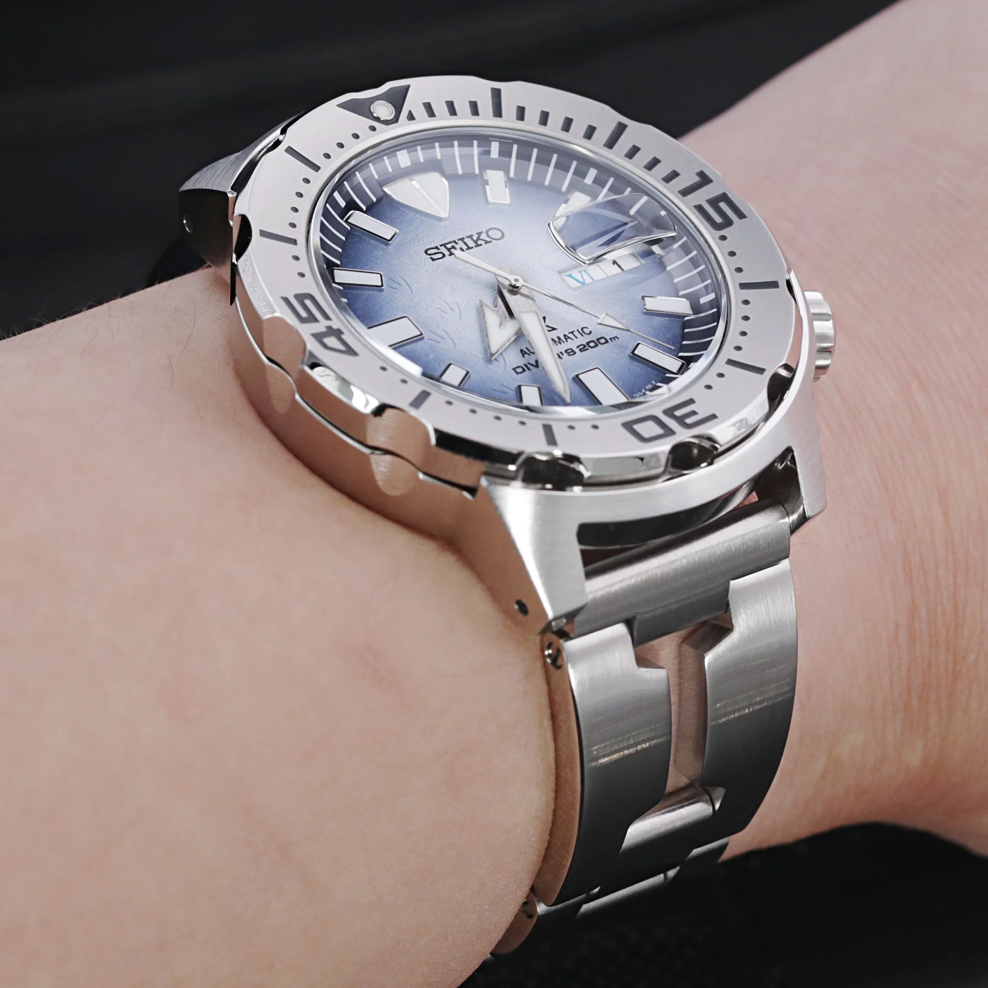 20mm Retro Shaver Blade QR Watch Band Straight End Quick Release, 316L Stainless Steel Brushed V-Clasp - Image 5