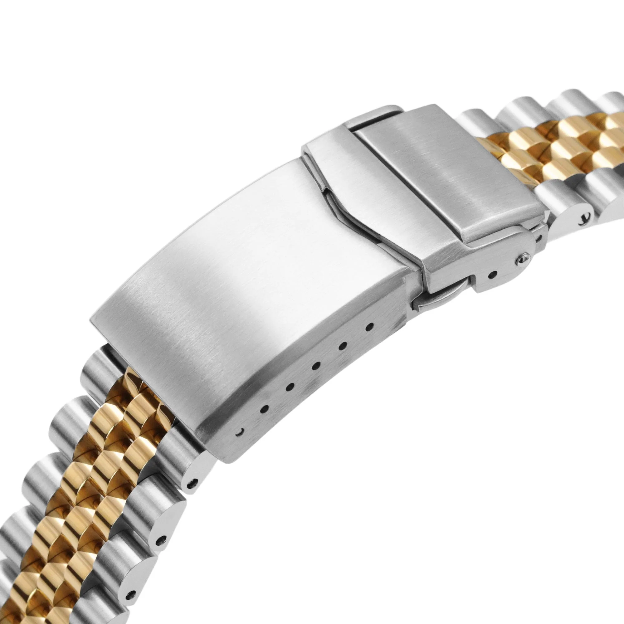 18mm, 19mm or 20mm Super-JUB II QR Watch Band Straight End Quick Release, 316L Stainless Steel Two Tone IP Gold V-Clasp - Image 5