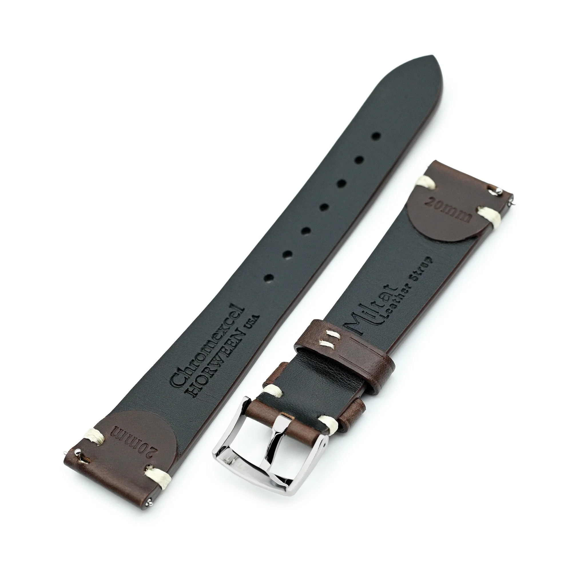 Brown Horween Chromexcel Watch Strap | Twin-Stitch Quick Release | 20mm - Image 6