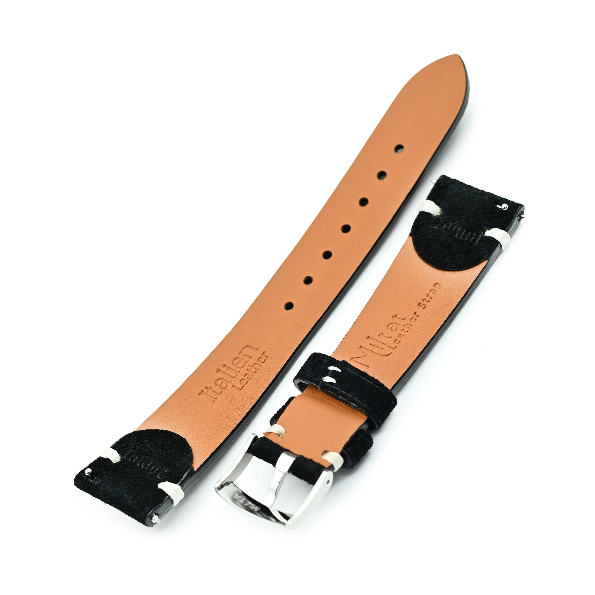Black Italian Suede Leather Watch Strap | Twin-Stitch Quick Release | 20mm - Image 4