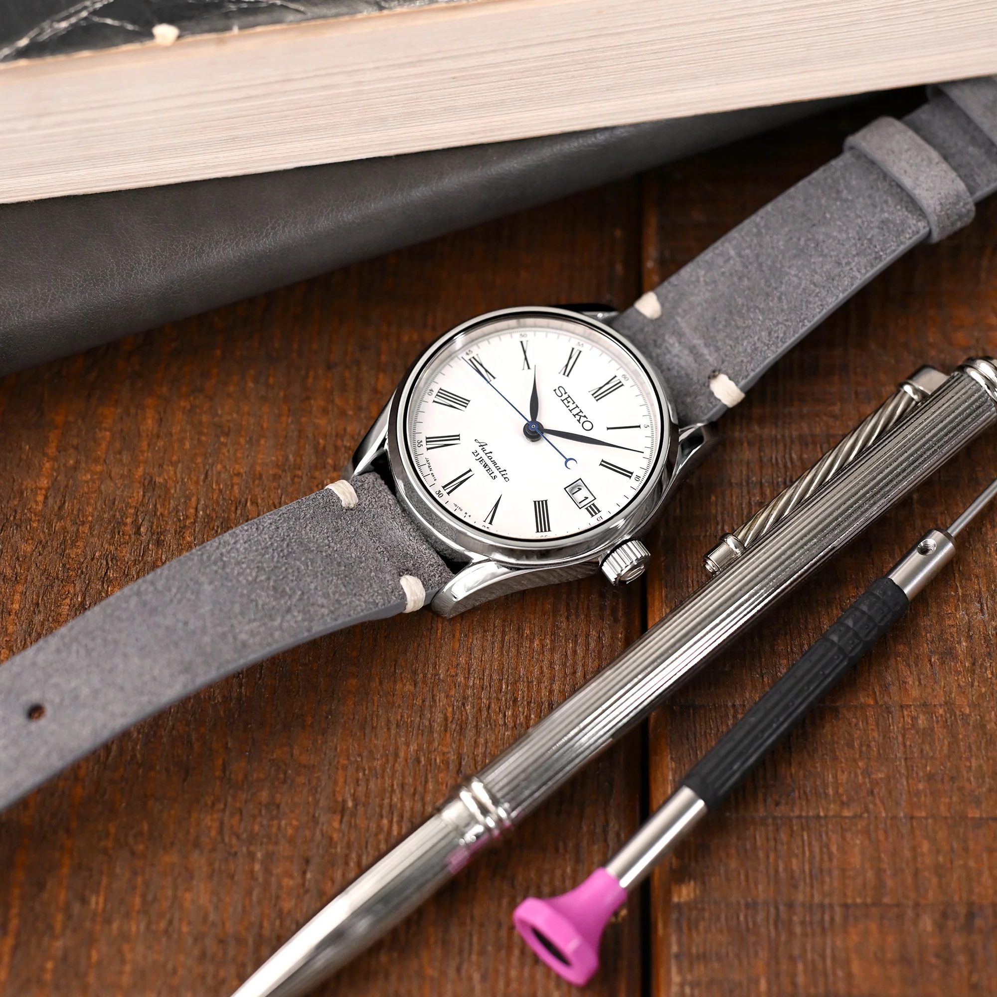 Dark Grey Italian Suede Leather Watch Strap | Twin-Stitch Quick Release | 20mm - Image 3