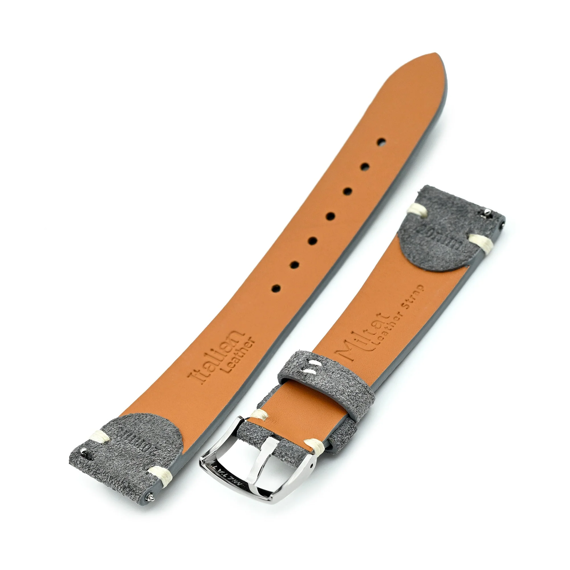 Dark Grey Italian Suede Leather Watch Strap | Twin-Stitch Quick Release | 20mm - Image 6